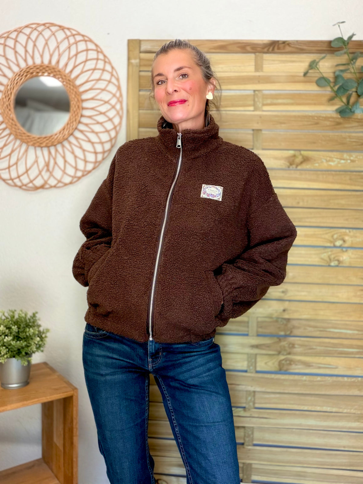 Veste Sherpa zippée LÉONIE Chocolat