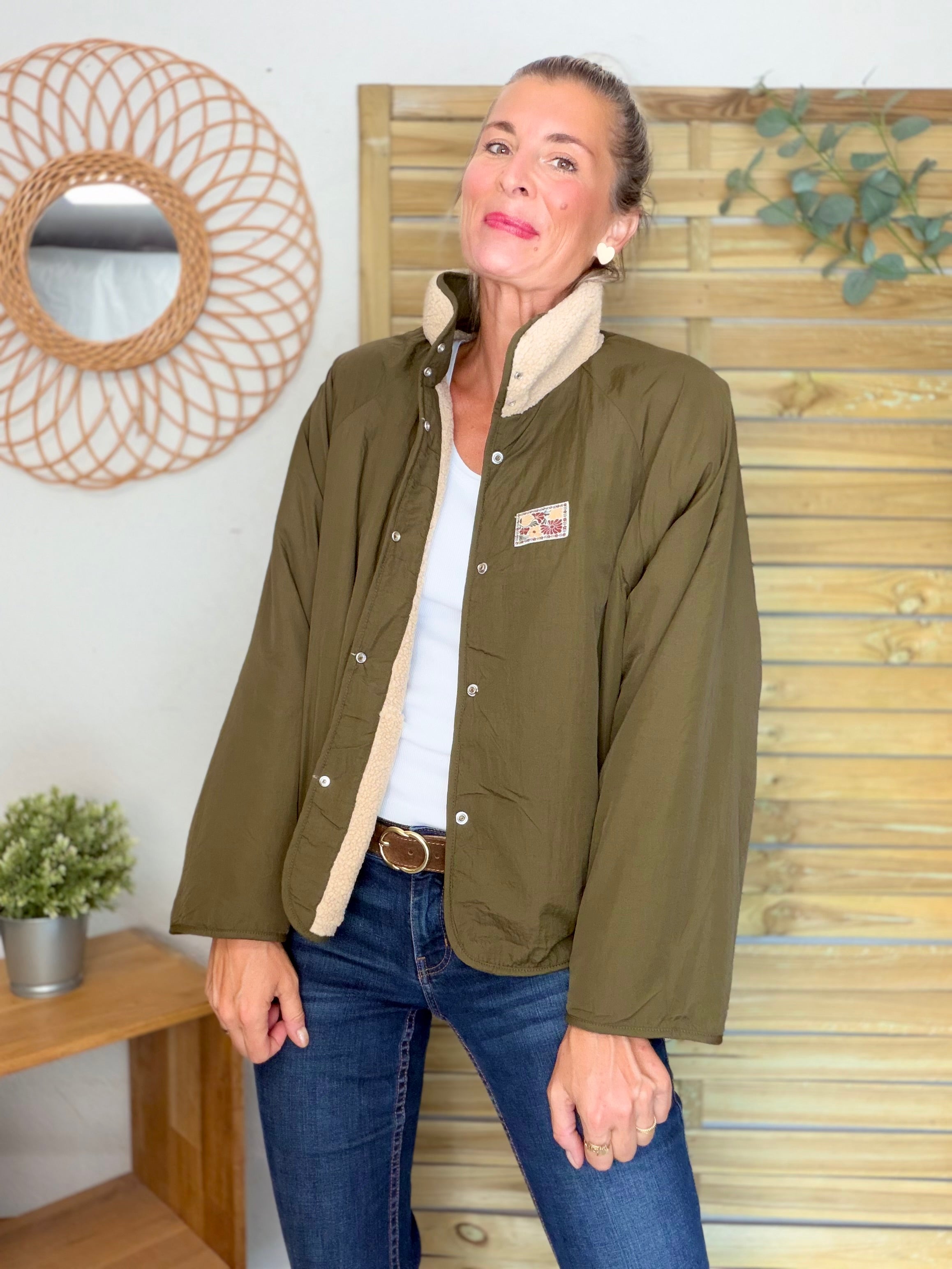 Veste matelassée réversible Sherpa AMÉLIE Kaki / Beige