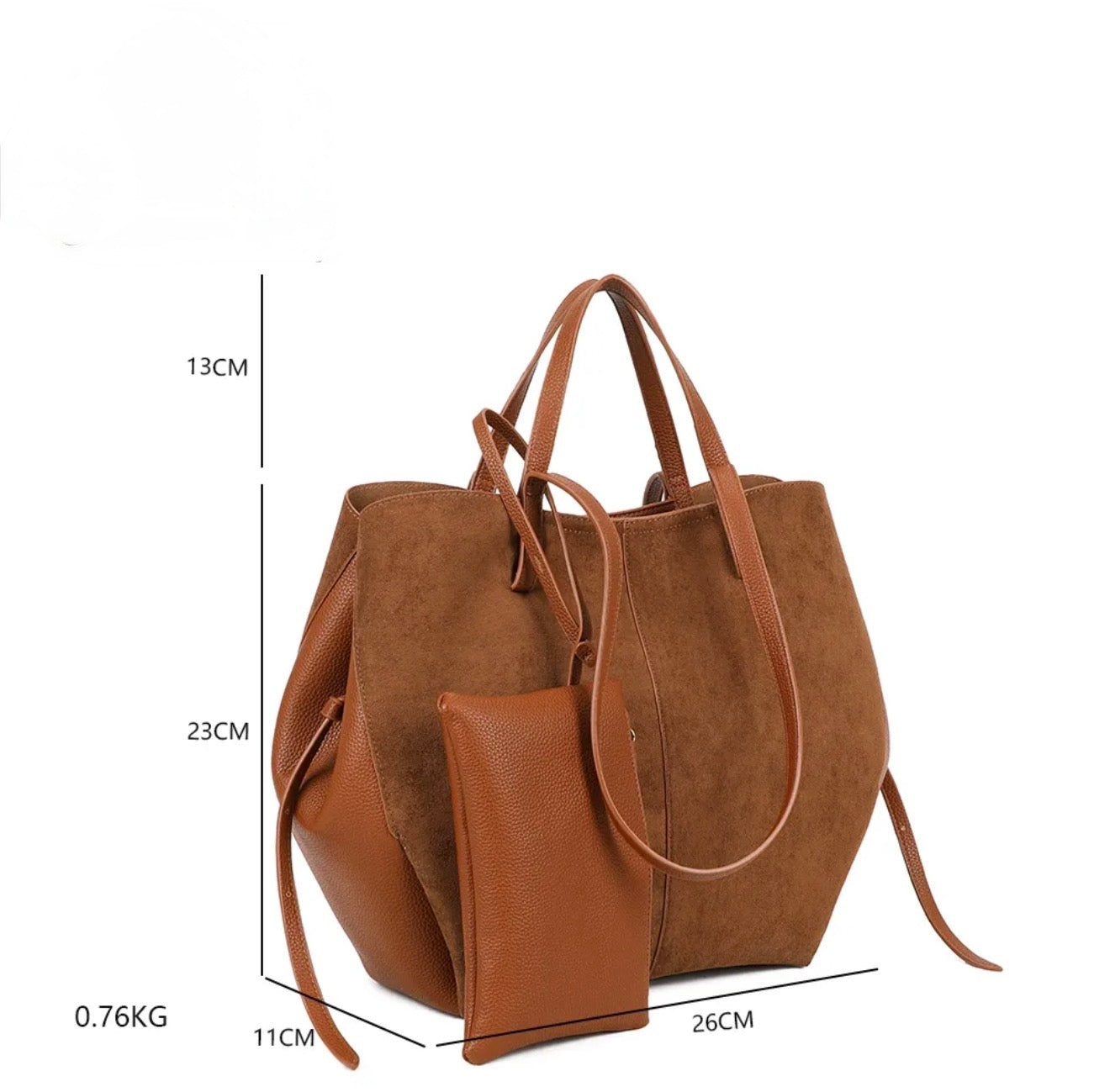 Grand Sac cabas 2 en 1 en simili daim - PAULE Camel