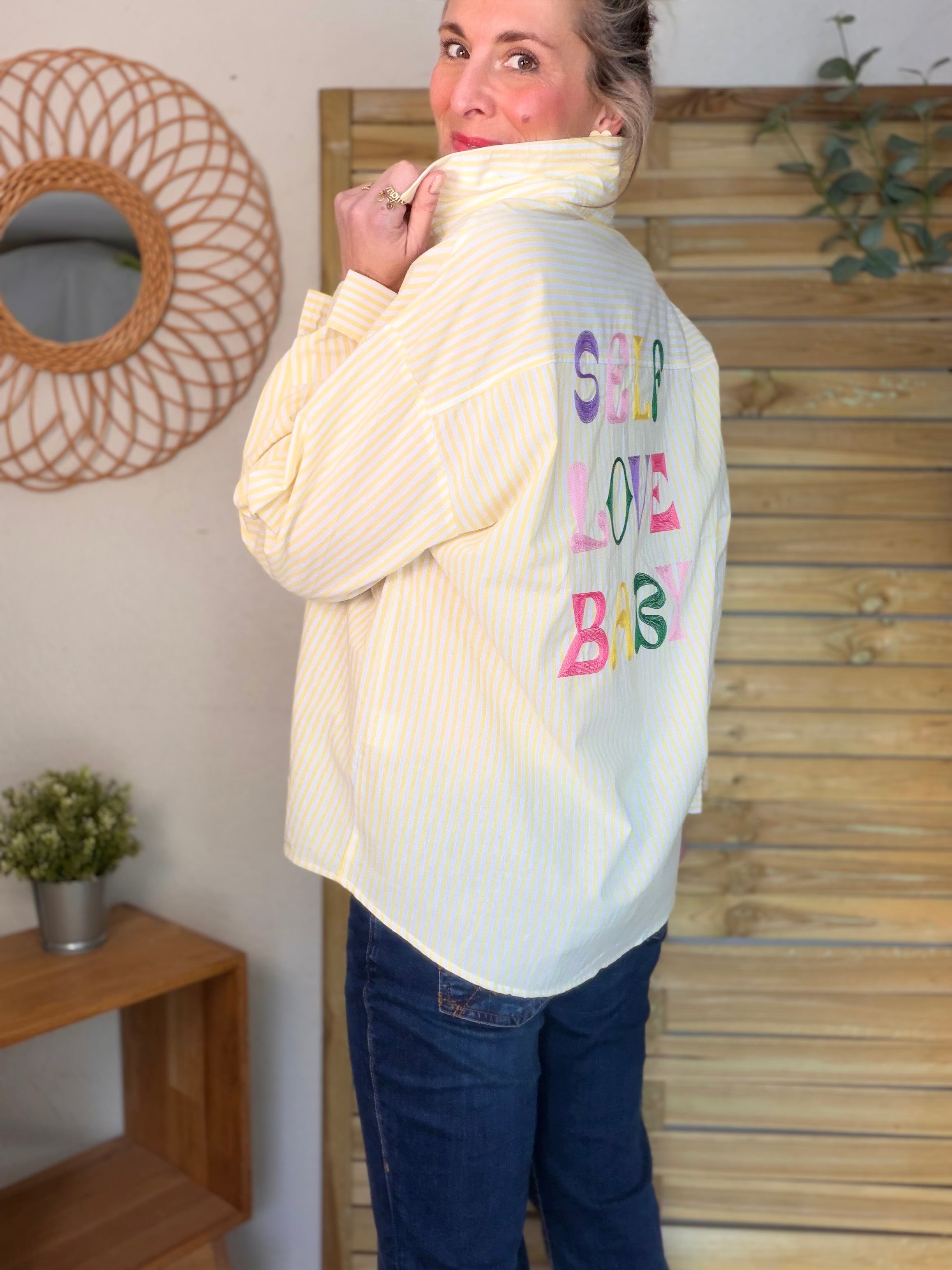 Chemise jaune rayée brodée SELF LOVE BABY - VITA