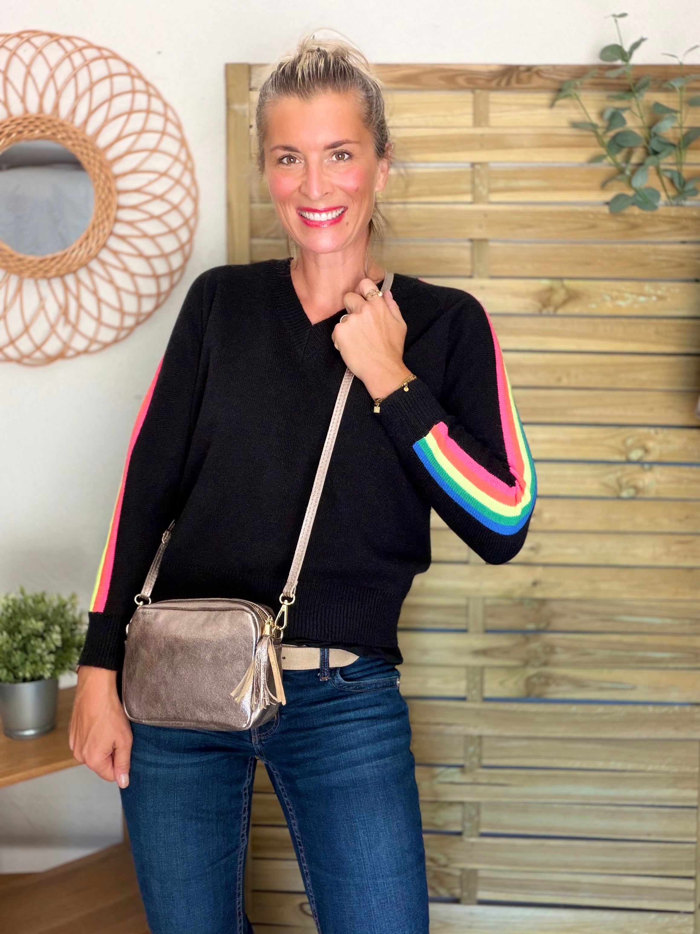 Sac bandoulière en cuir irisé - CHERRY - Bronze