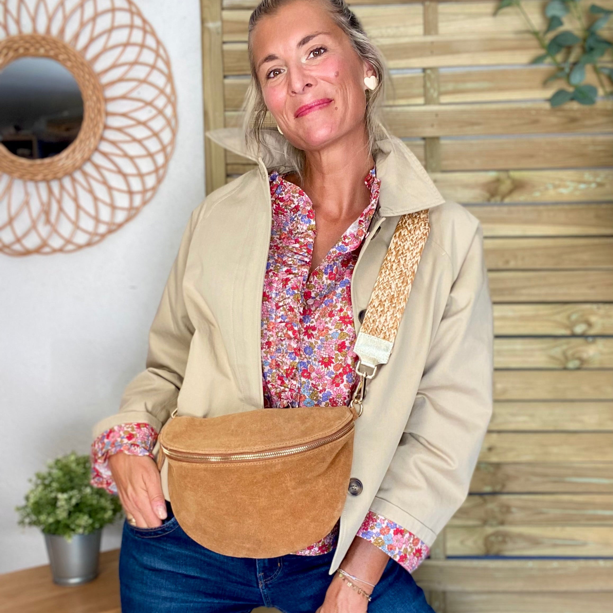 Veste Trench en coton beige avec Liberty - MAHAUT