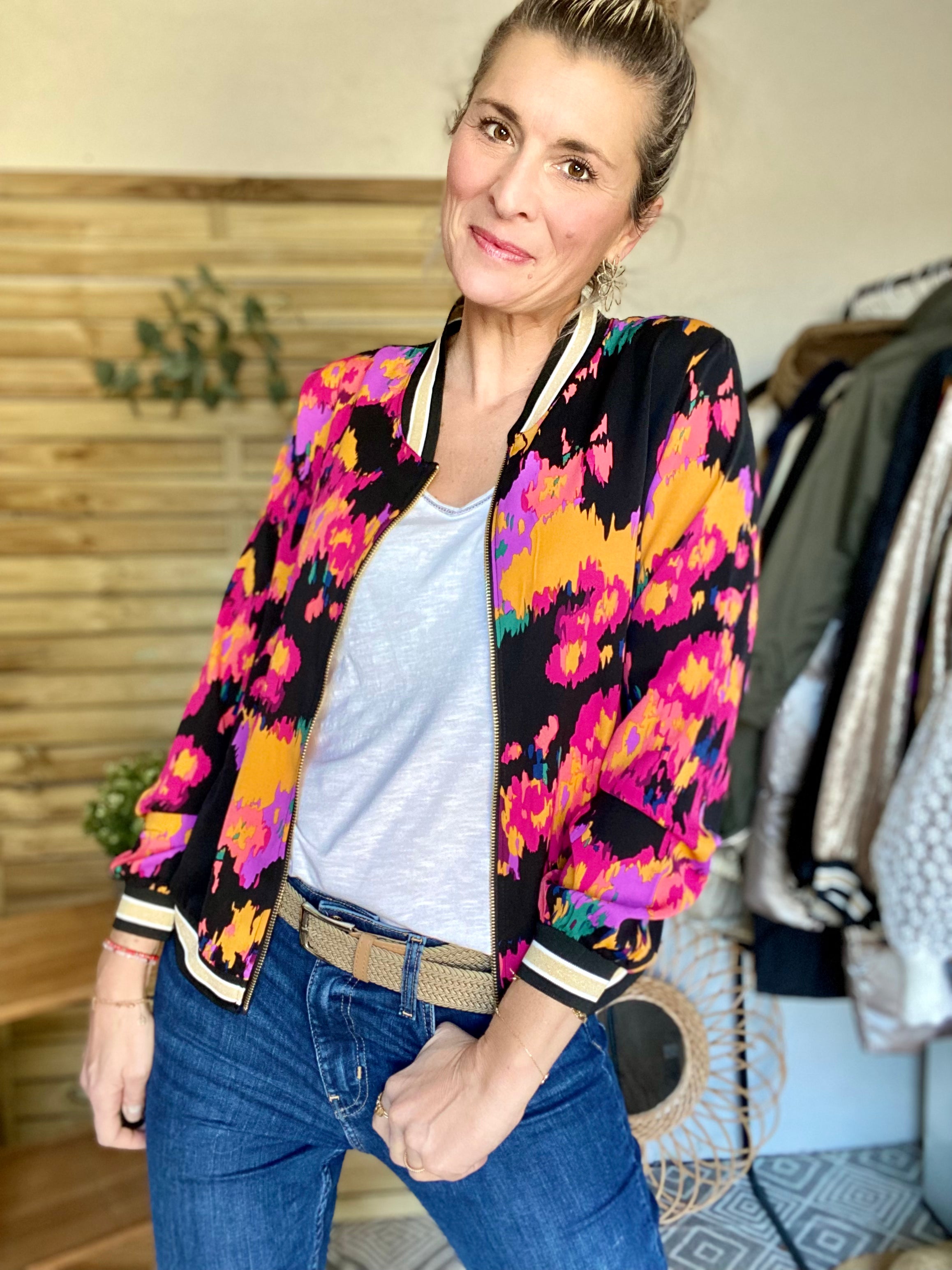 Veste bombers léger EMILY - Fleuri multico - taille unique