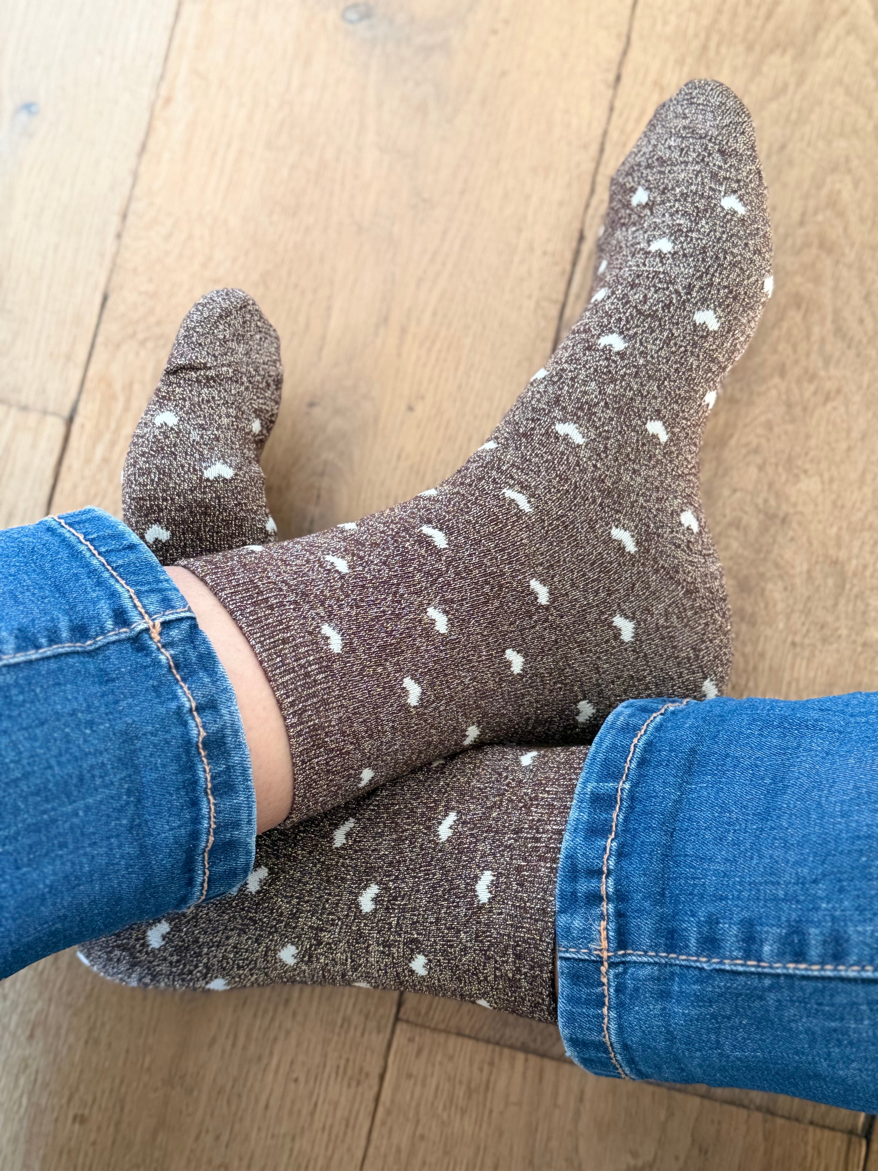 Chaussettes scintillantes glitter ZAHO - Petits coeurs ❤️🤎