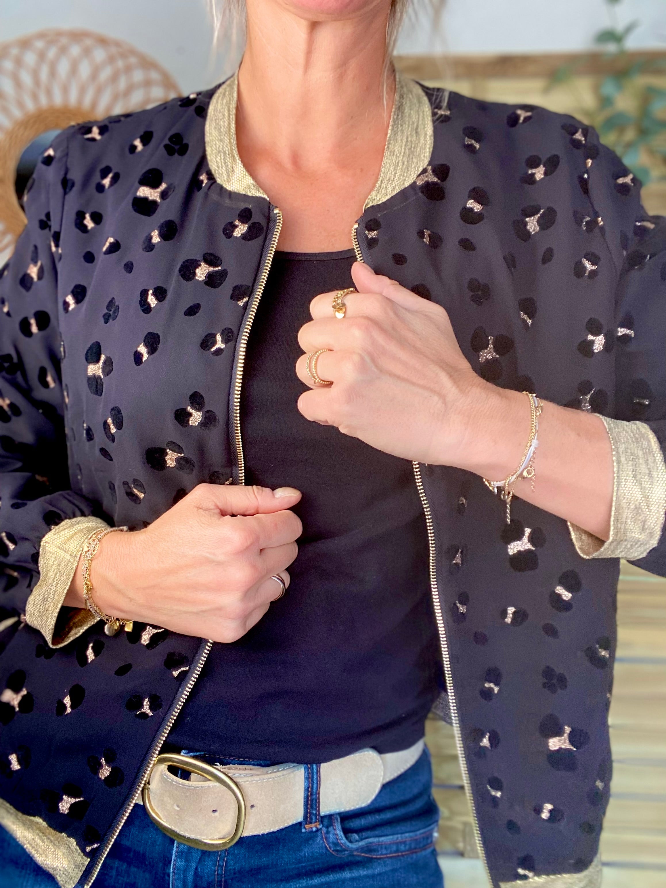 Veste bombers ALIZÉE - Noir doré Léo
