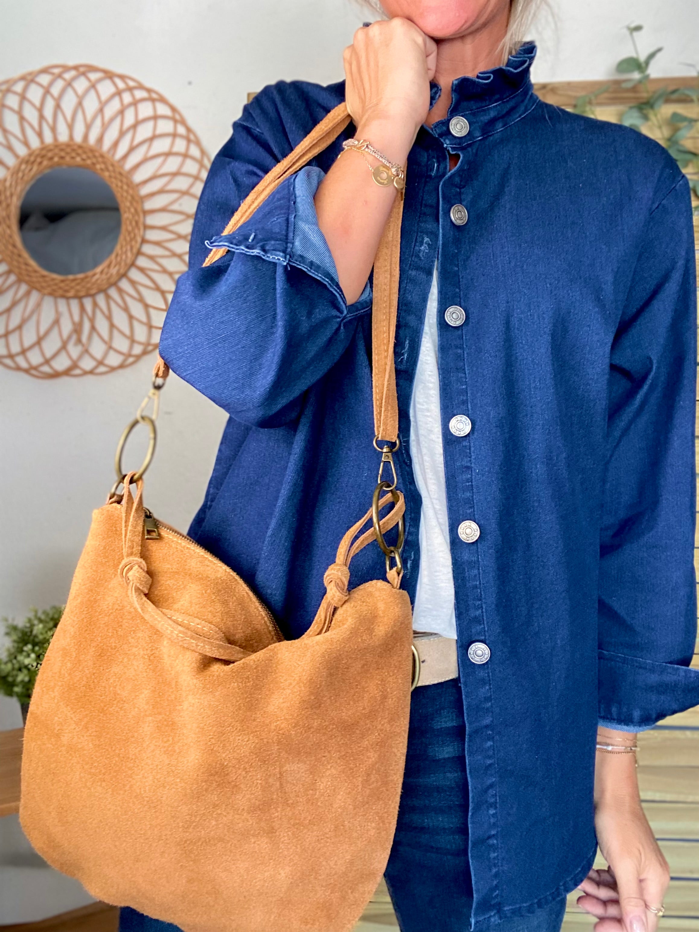 Sac en cuir daim SCOTT - Camel
