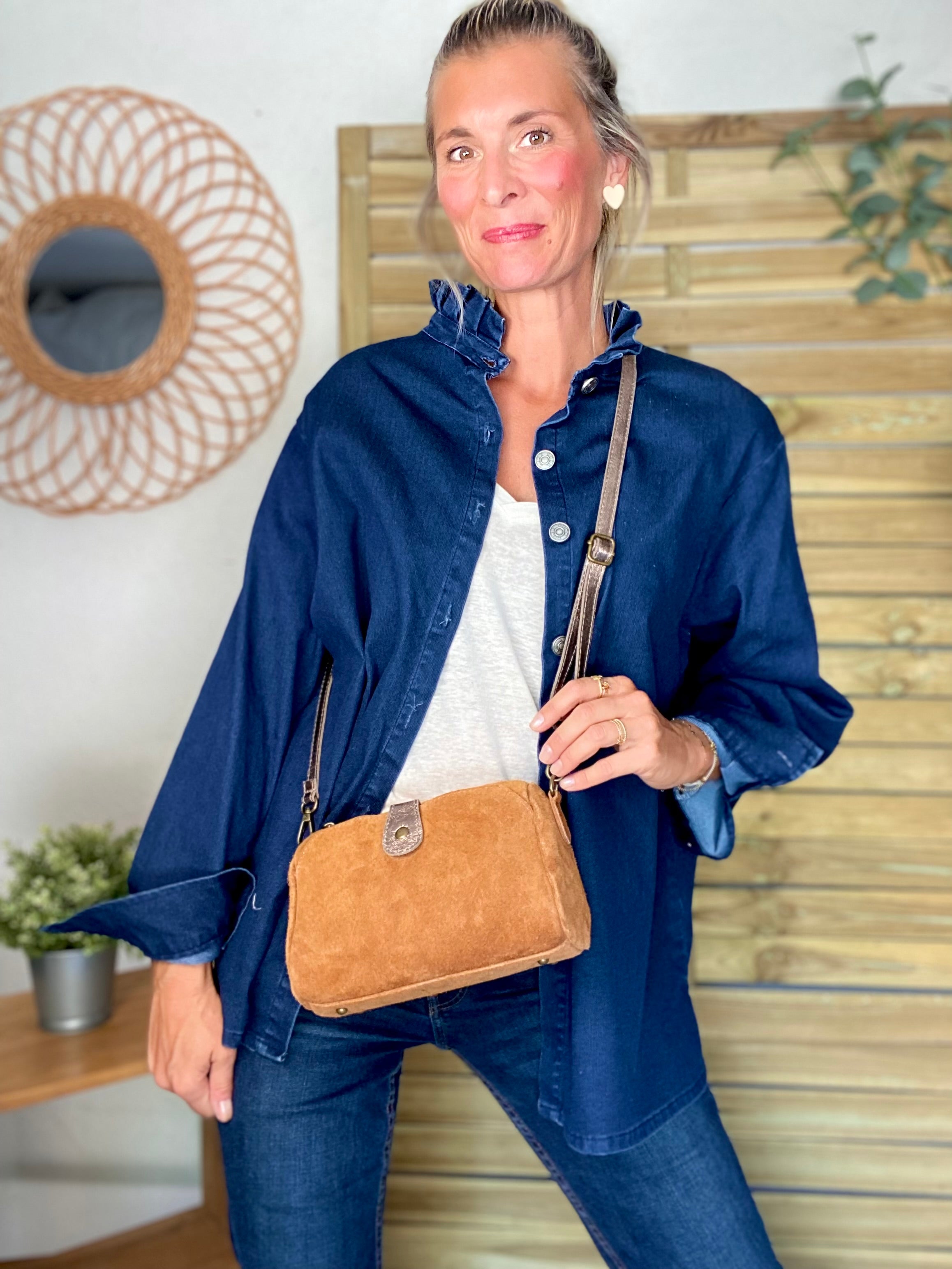 Sac bandoulière en cuir EZRA - Camel/Bronze
