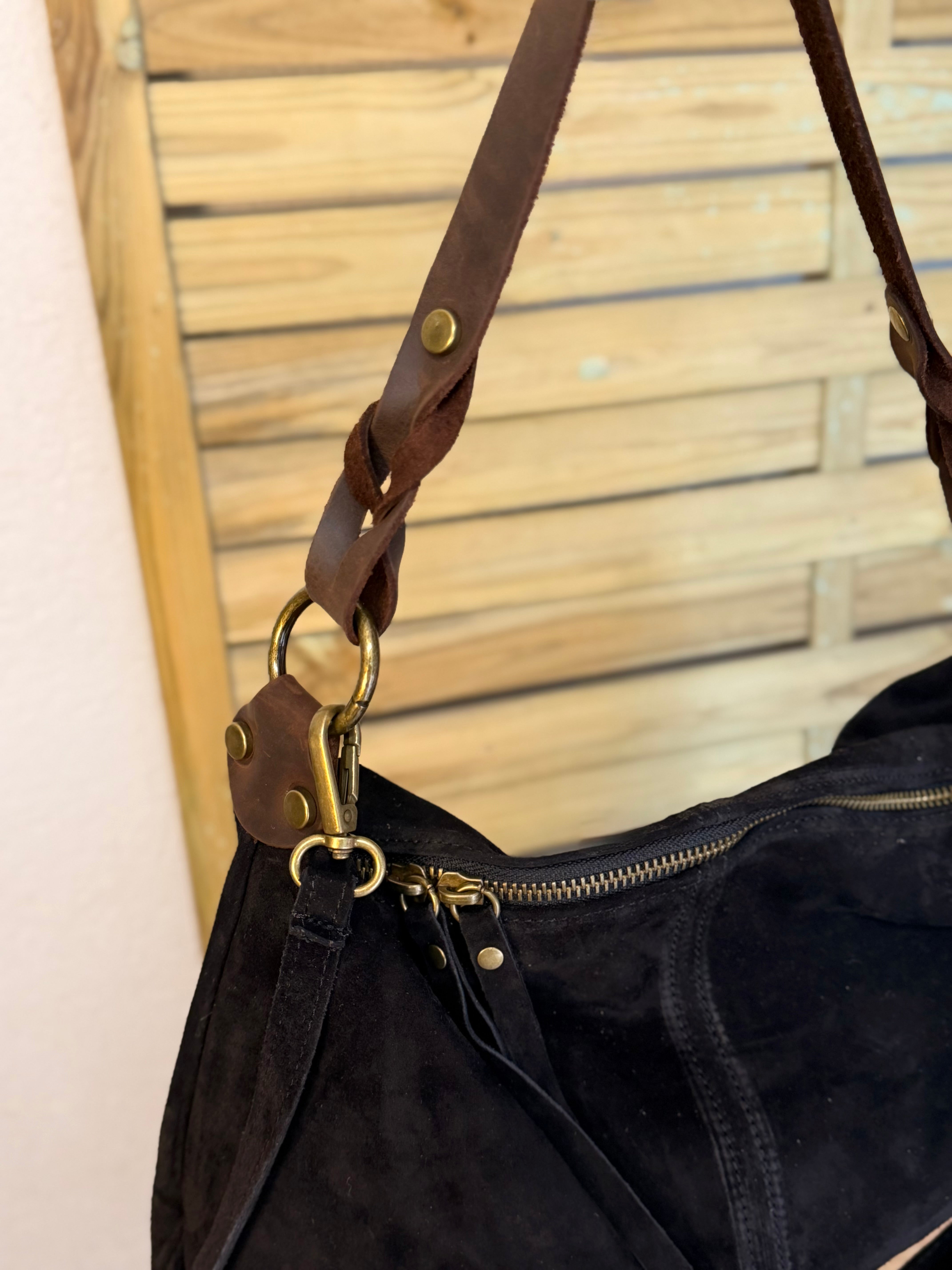 Sac hobo en cuir daim souple, double bandoulière ANDREW Noir