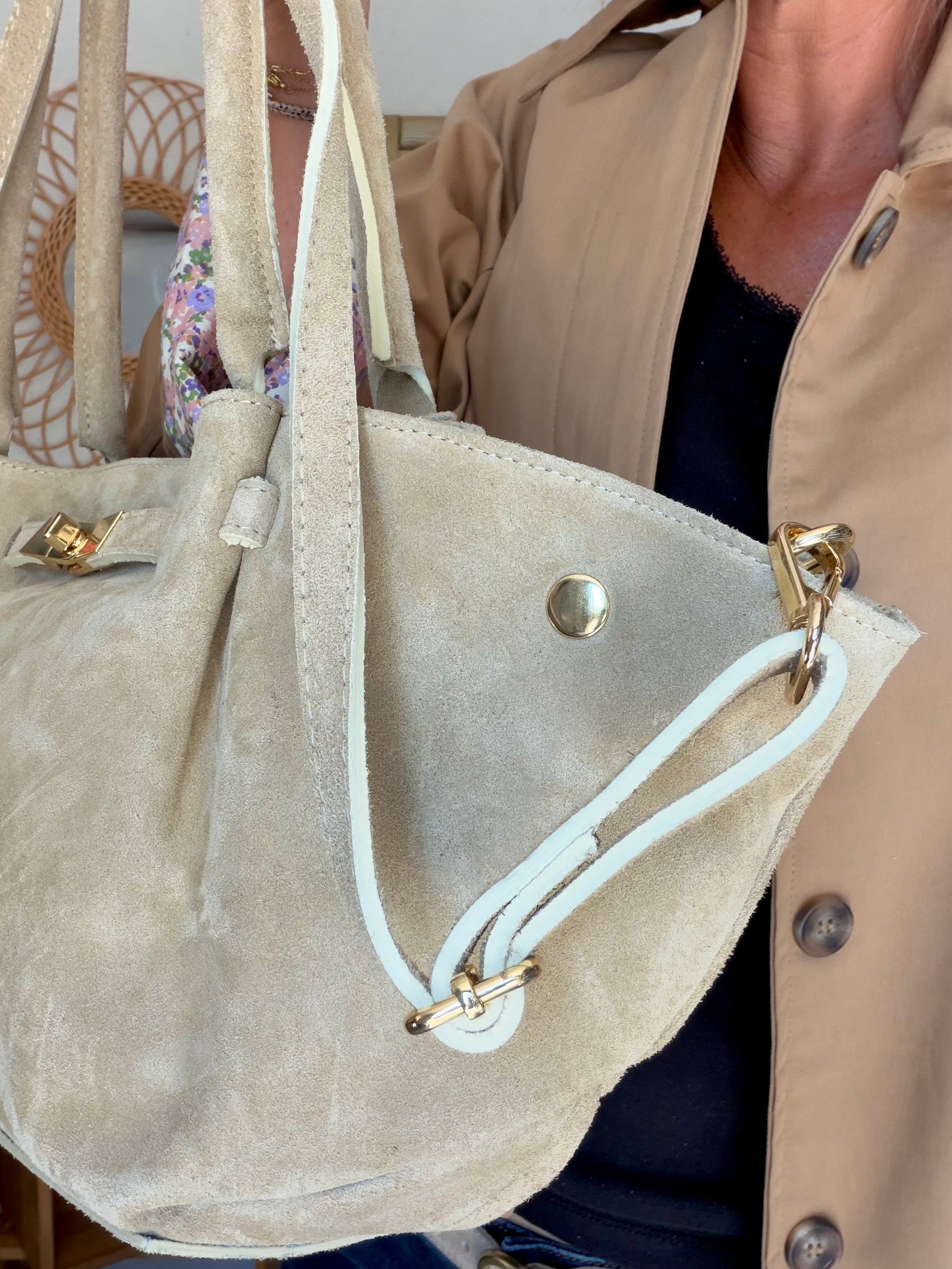 Sac cabas en cuir daim HANA - Beige