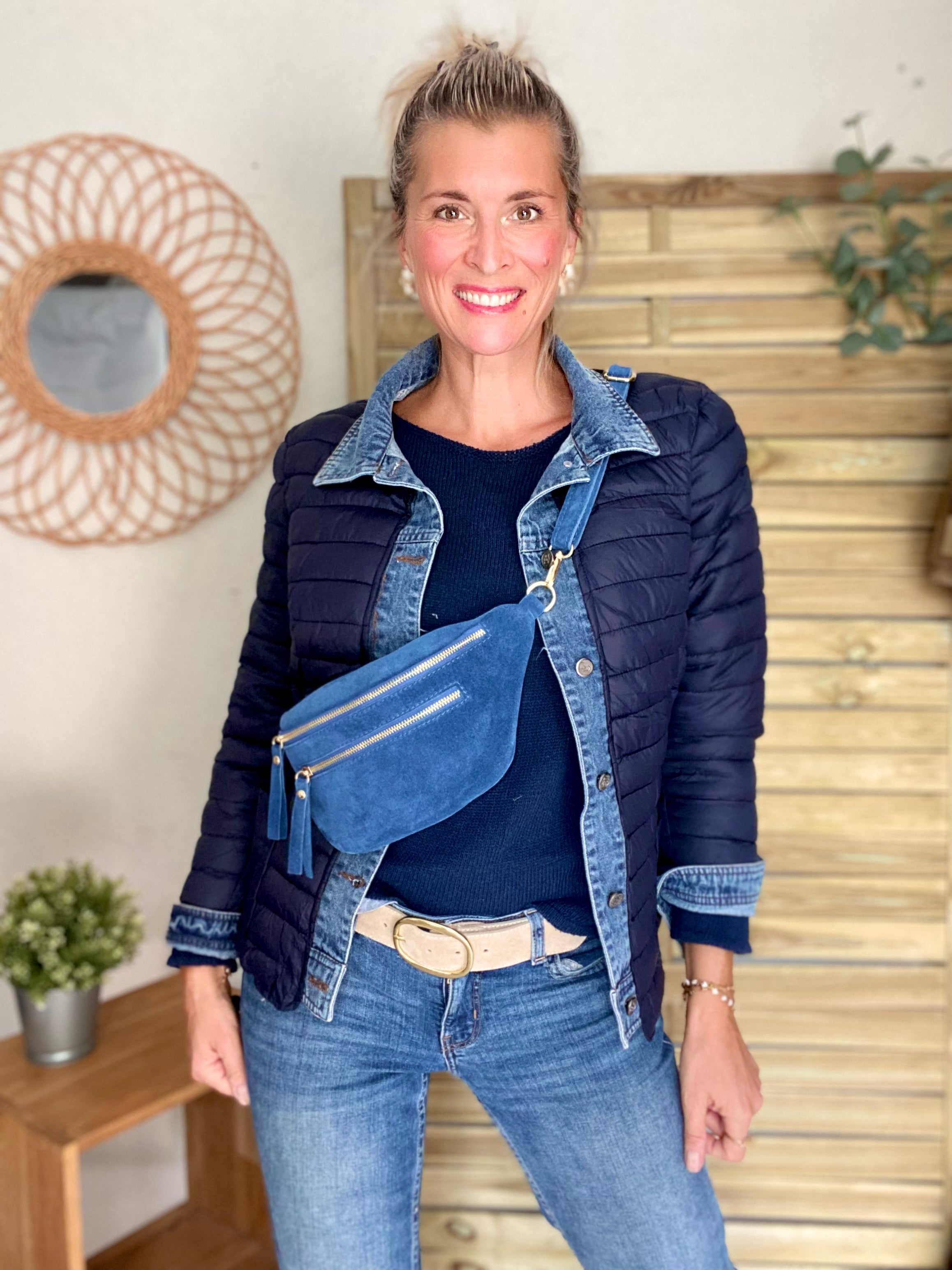 *** PROMO - Tailles 34 (XS), 36 et 52 (6XL) - Veste Jean / Doudoune légère JACKIE - Bleu marine