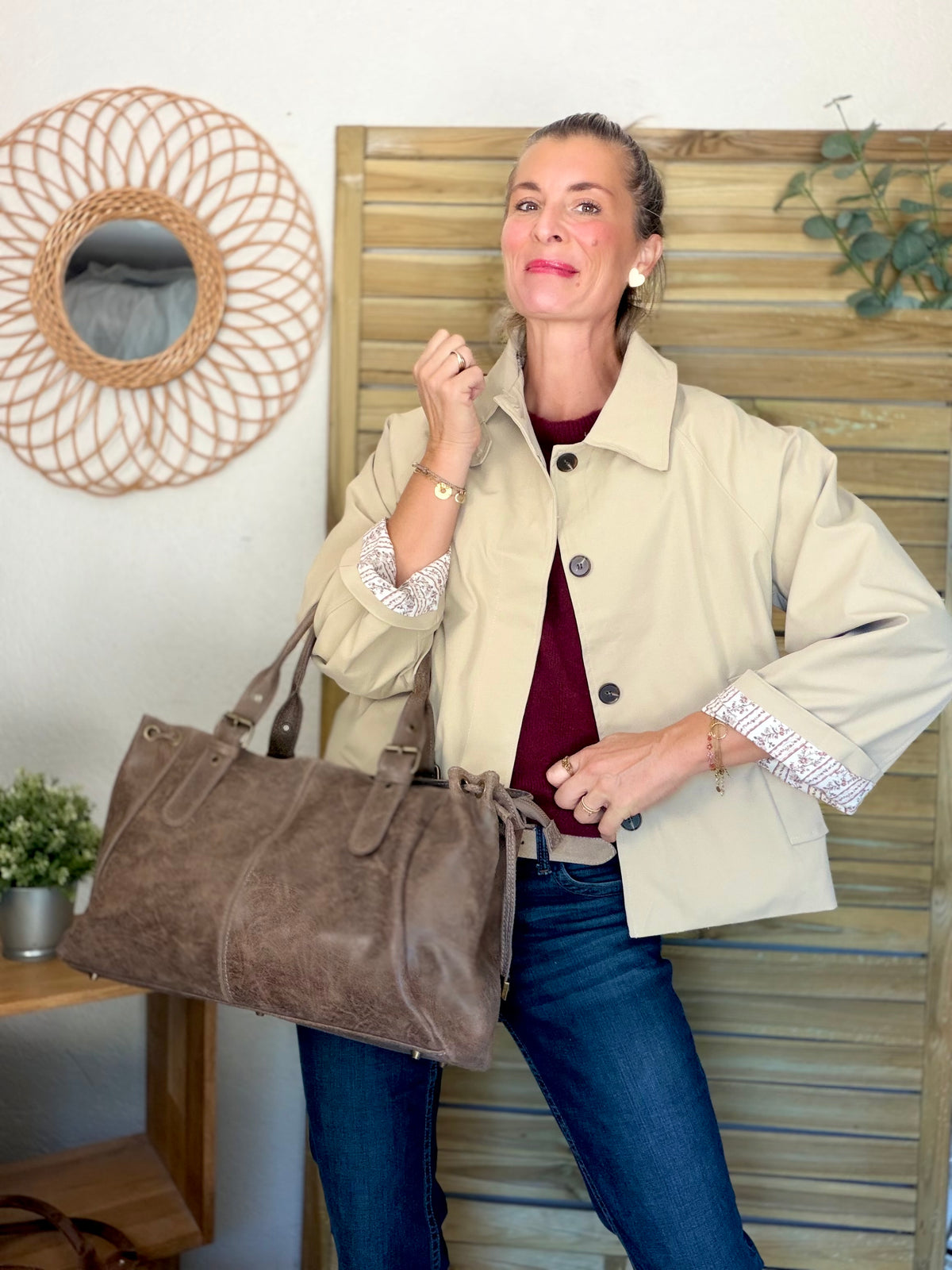 Veste Trench avec Liberty - MADELEINE Beige