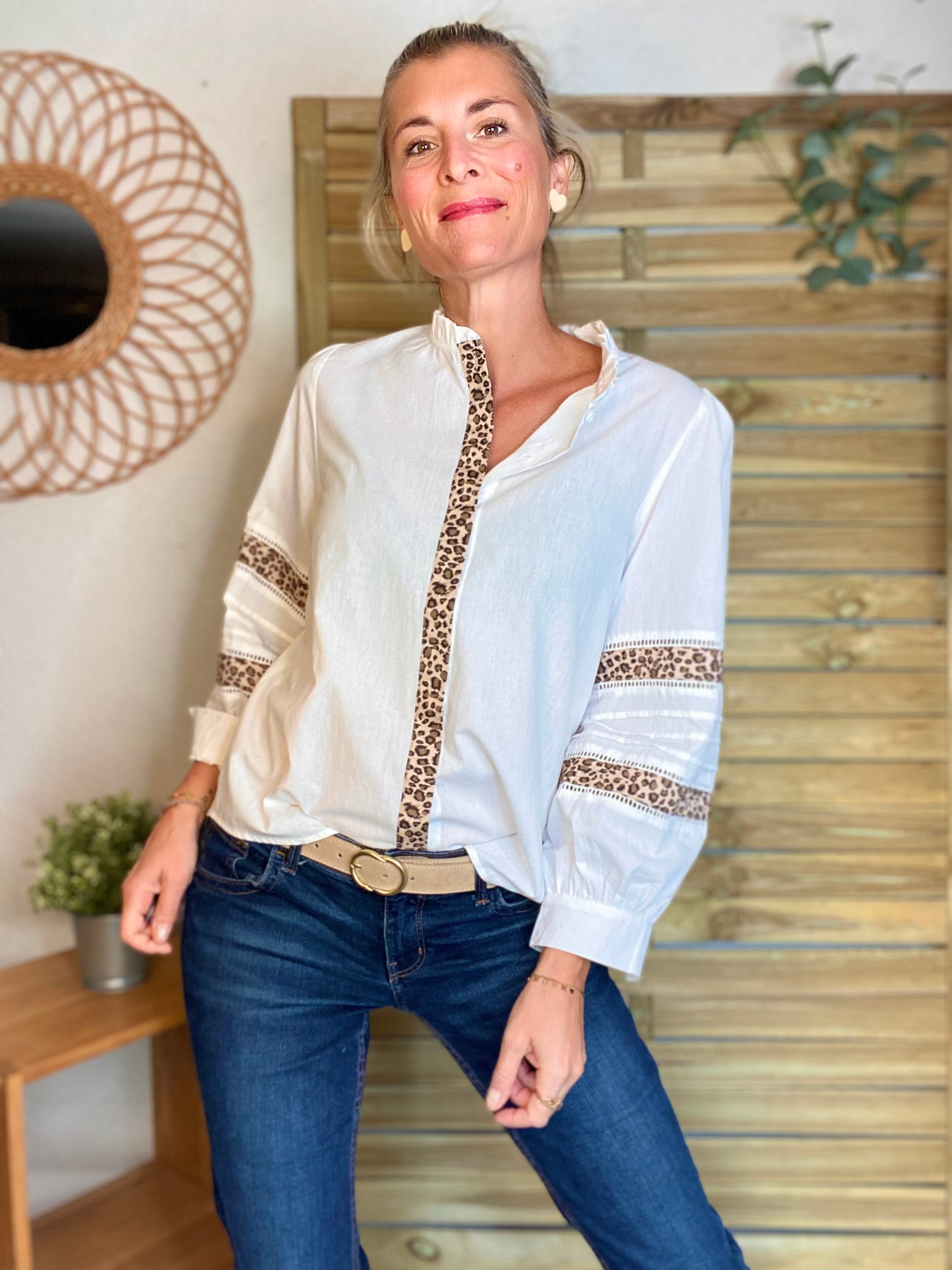 ⚡️ ARRIVAGE - Chemise coton détails Léo 🐆 SCARLETT Blanc