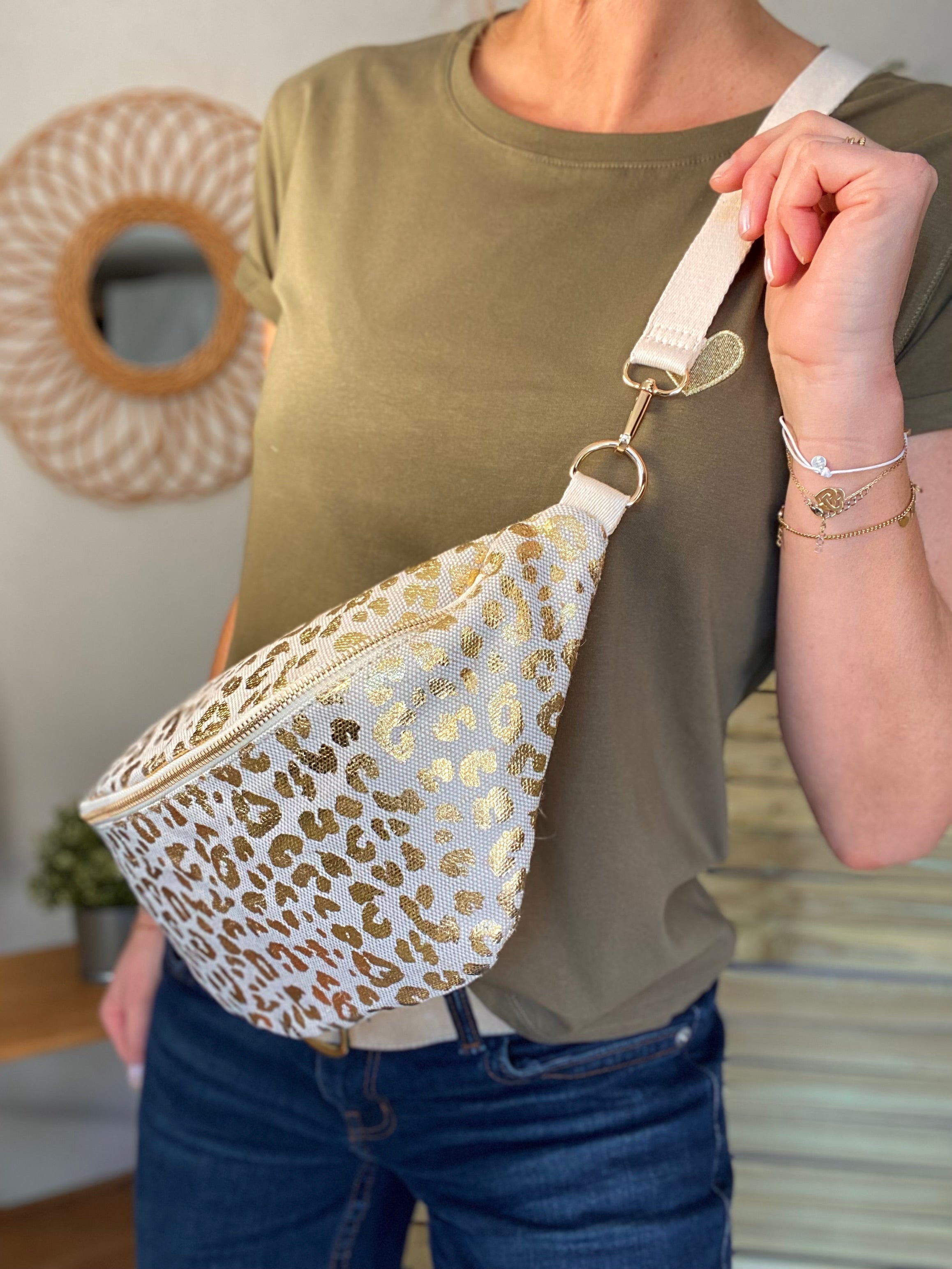 Sac banane XL en toile léo Doré pailleté - KATE