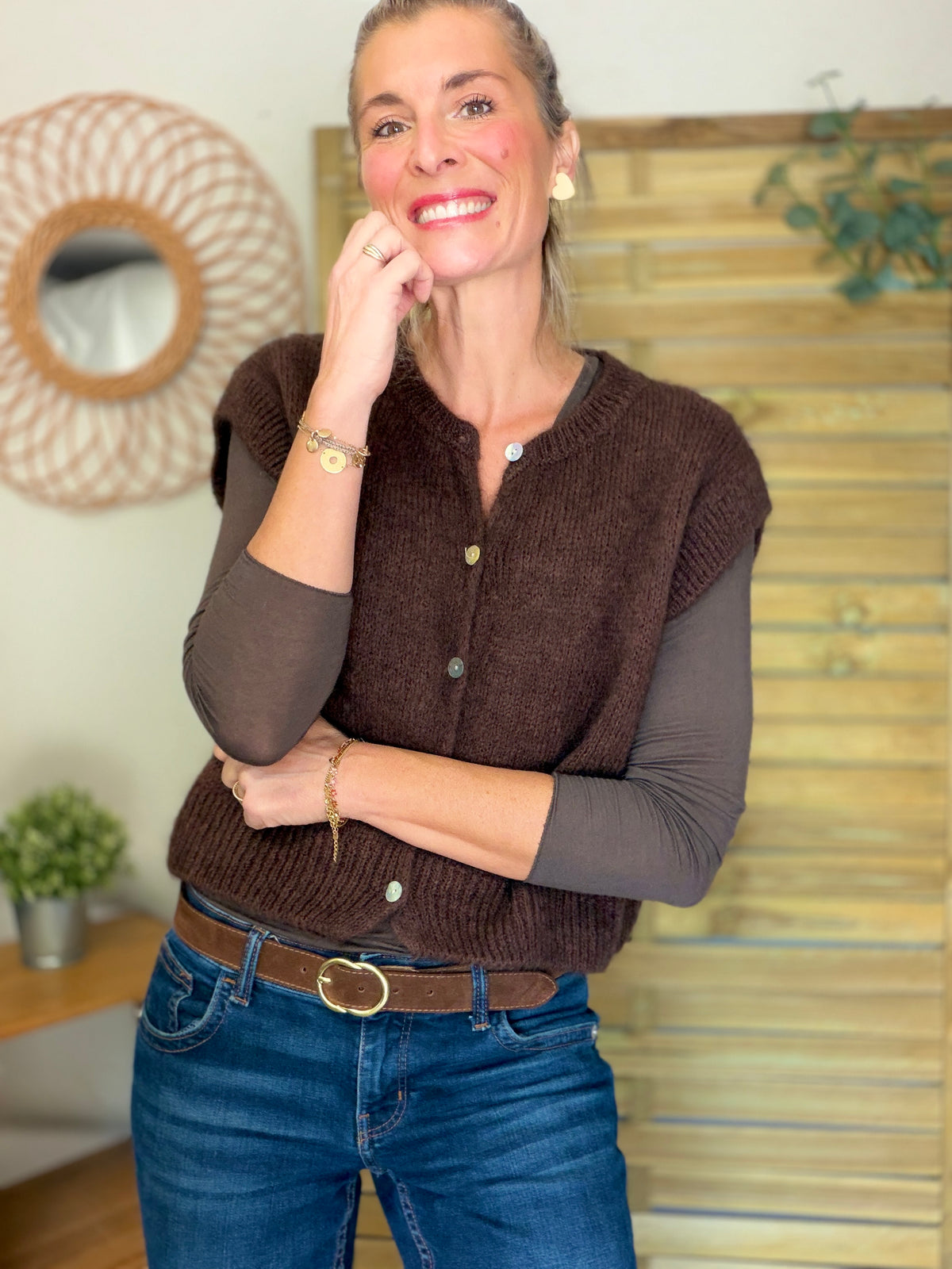 Gilet sans manche en maille laine et mohair AVERY Chocolat