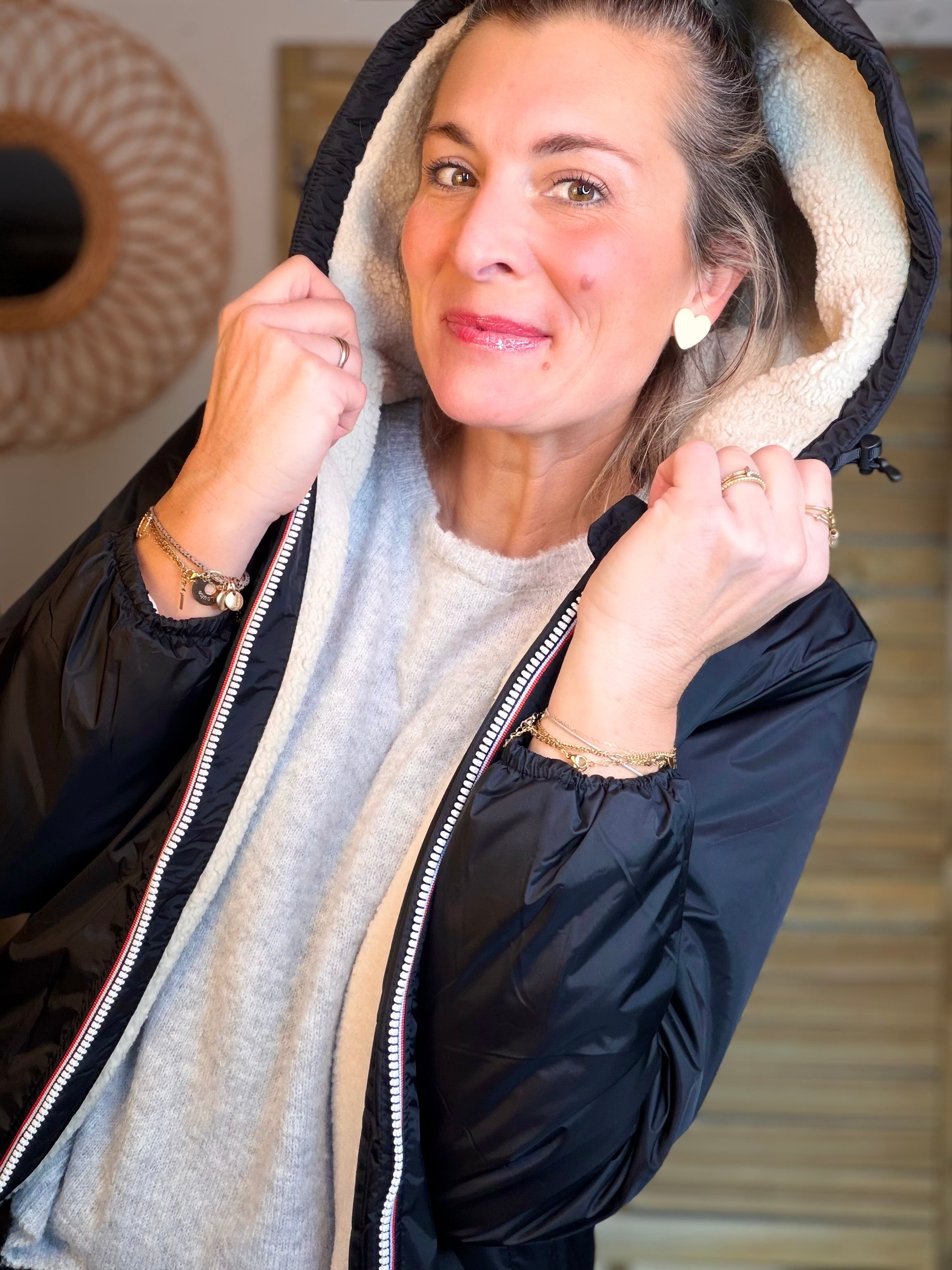 Parka Imperméable LOUISE COURT sherpa - Noir - LAURA JO