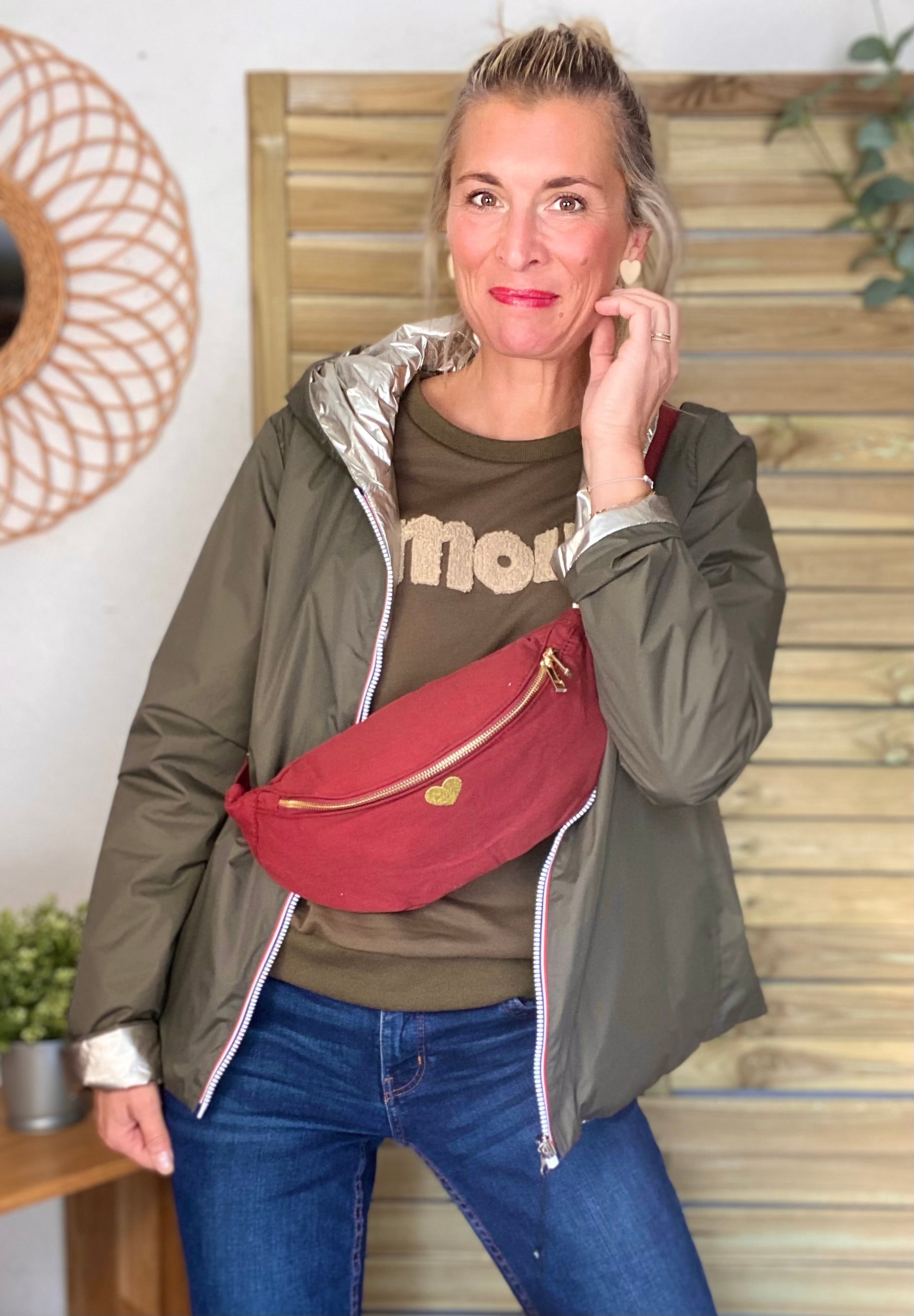 Sac banane en coton Coeur brodé 💛 CASSIDY - Bordeaux