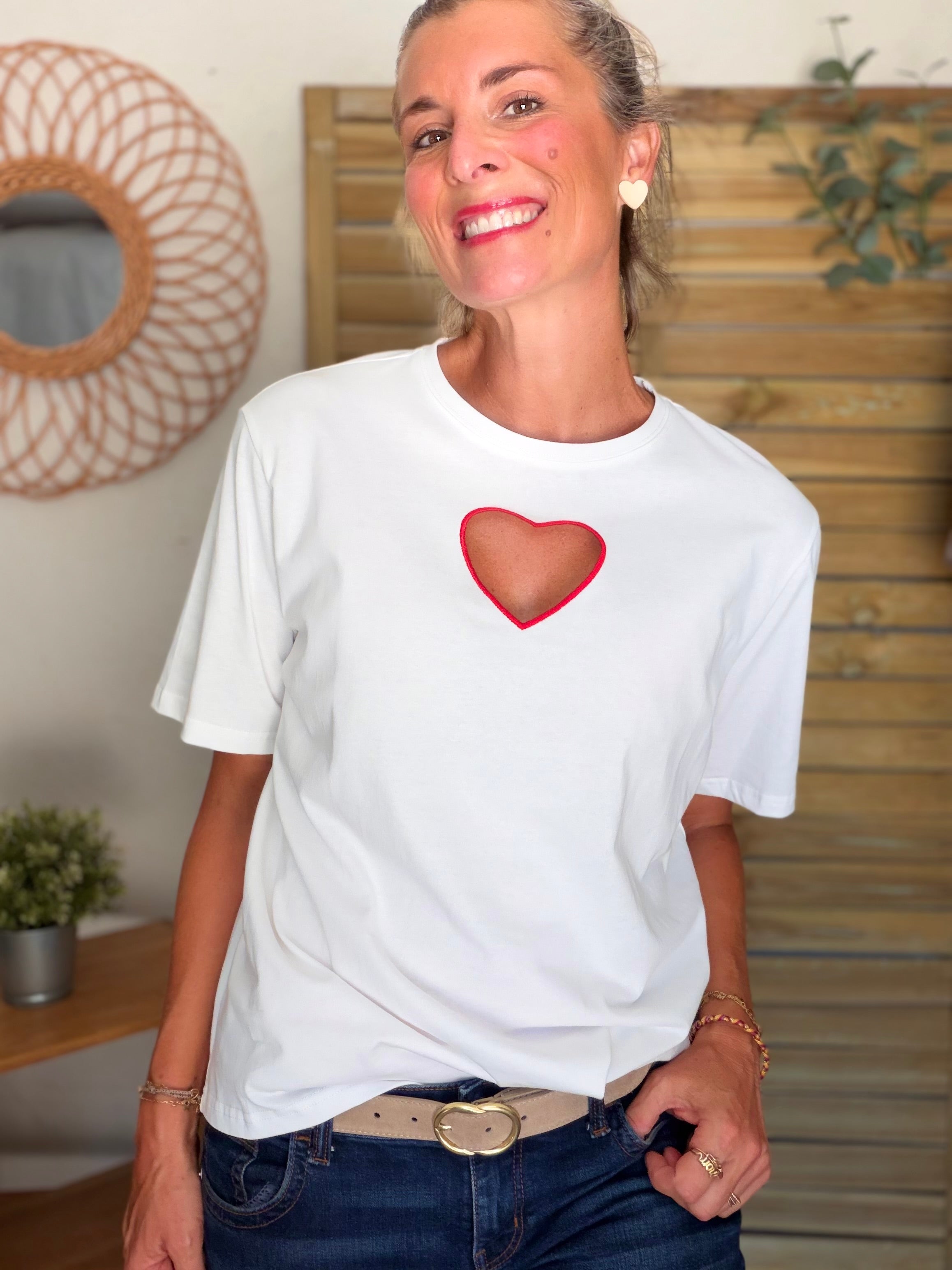 Tee shirt blanc Coeur ajouré SIXTINE