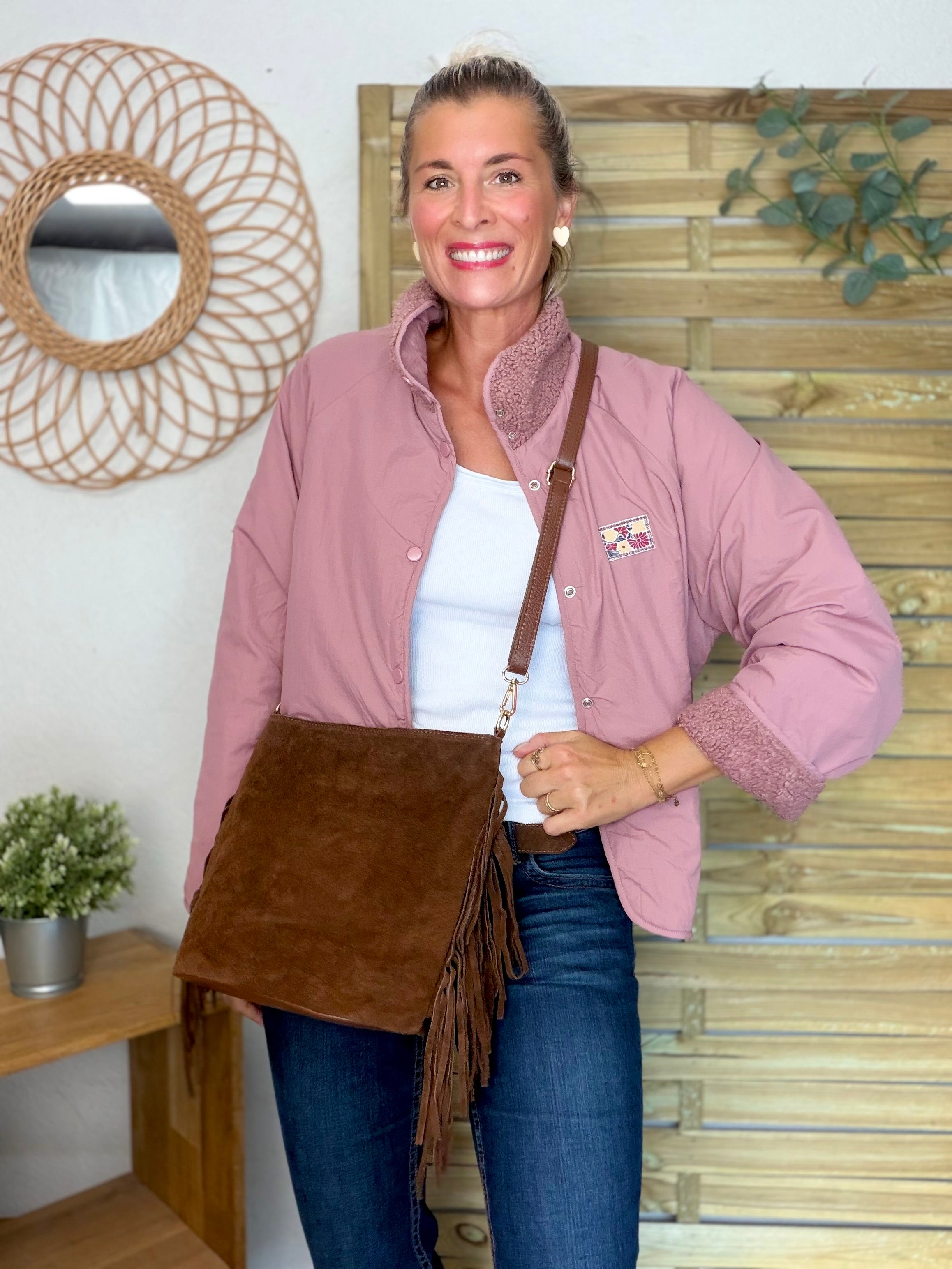 Veste matelassée réversible Sherpa AMÉLIE Vieux rose
