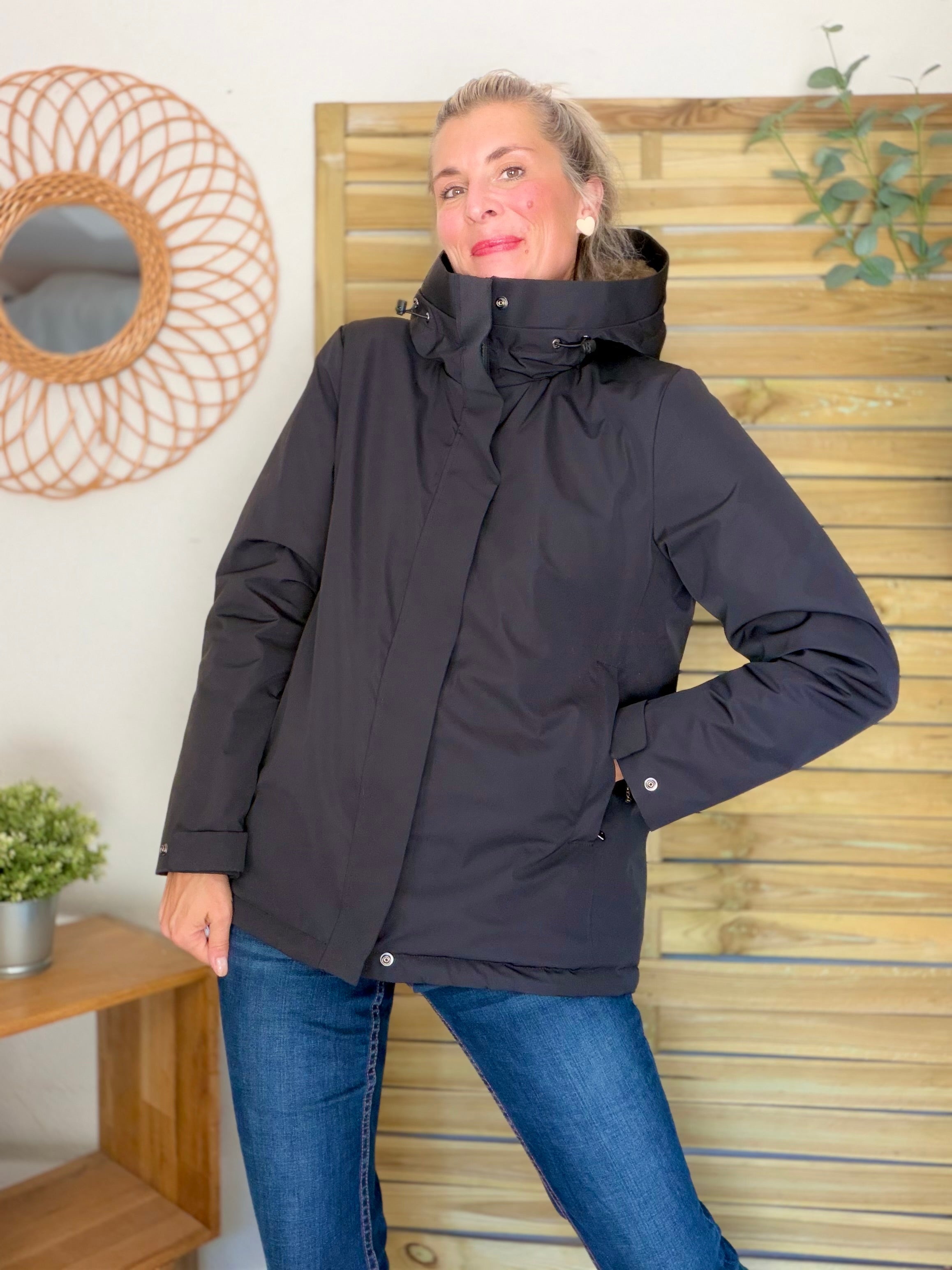 LAURA JO - Parka fourrée imperméable AMBRE MI-LONG - Noir / Camel