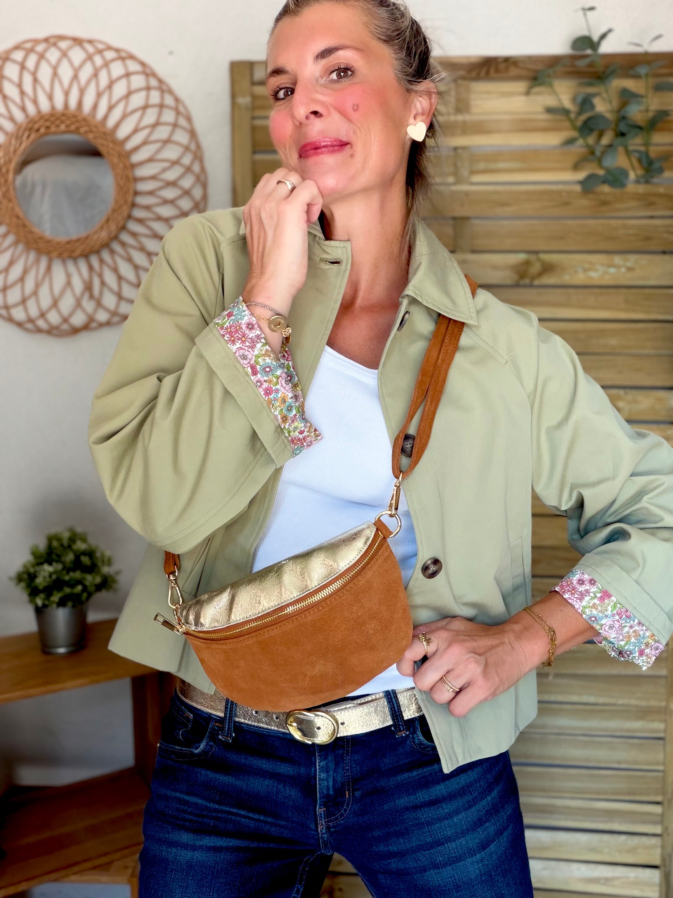 Veste Trench en coton Vert amande avec Liberty - MAHAUT - LILI et LALA