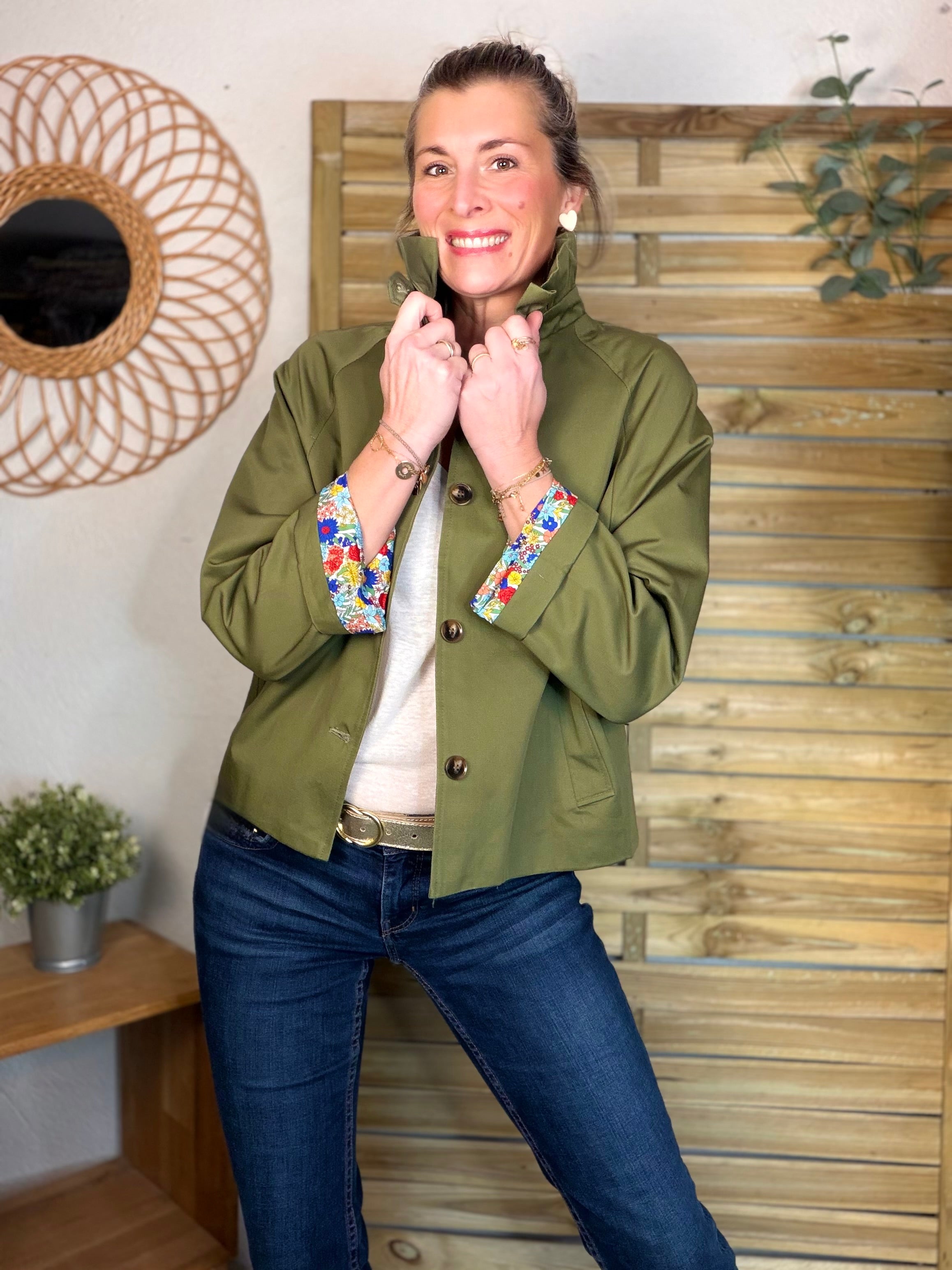 Veste Trench col victorien avec Liberty - VICKY Kaki