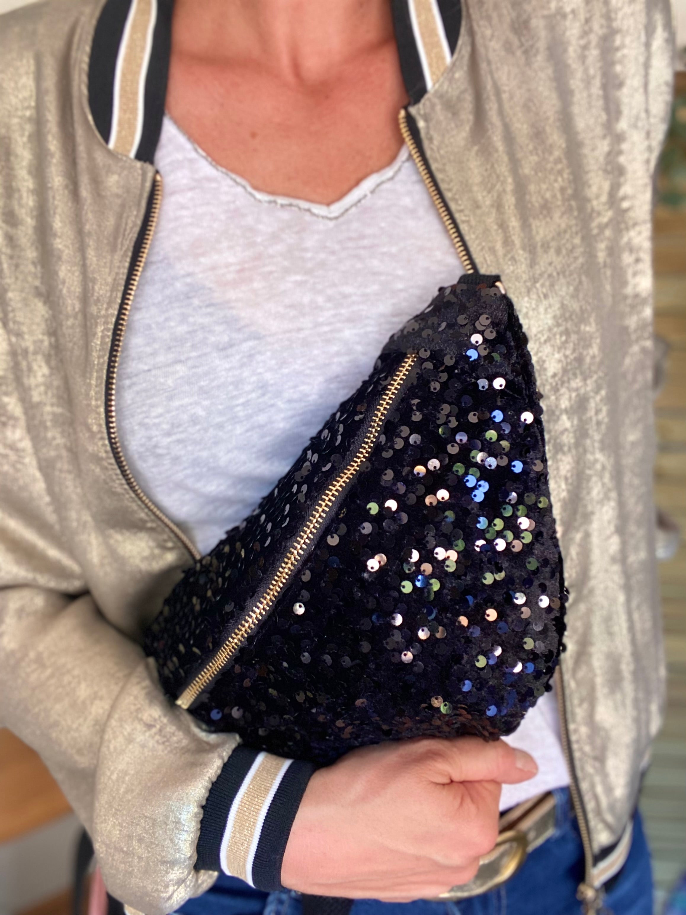 Sac banane L velours à sequins Ciao Boum- TAYLOR - Noir