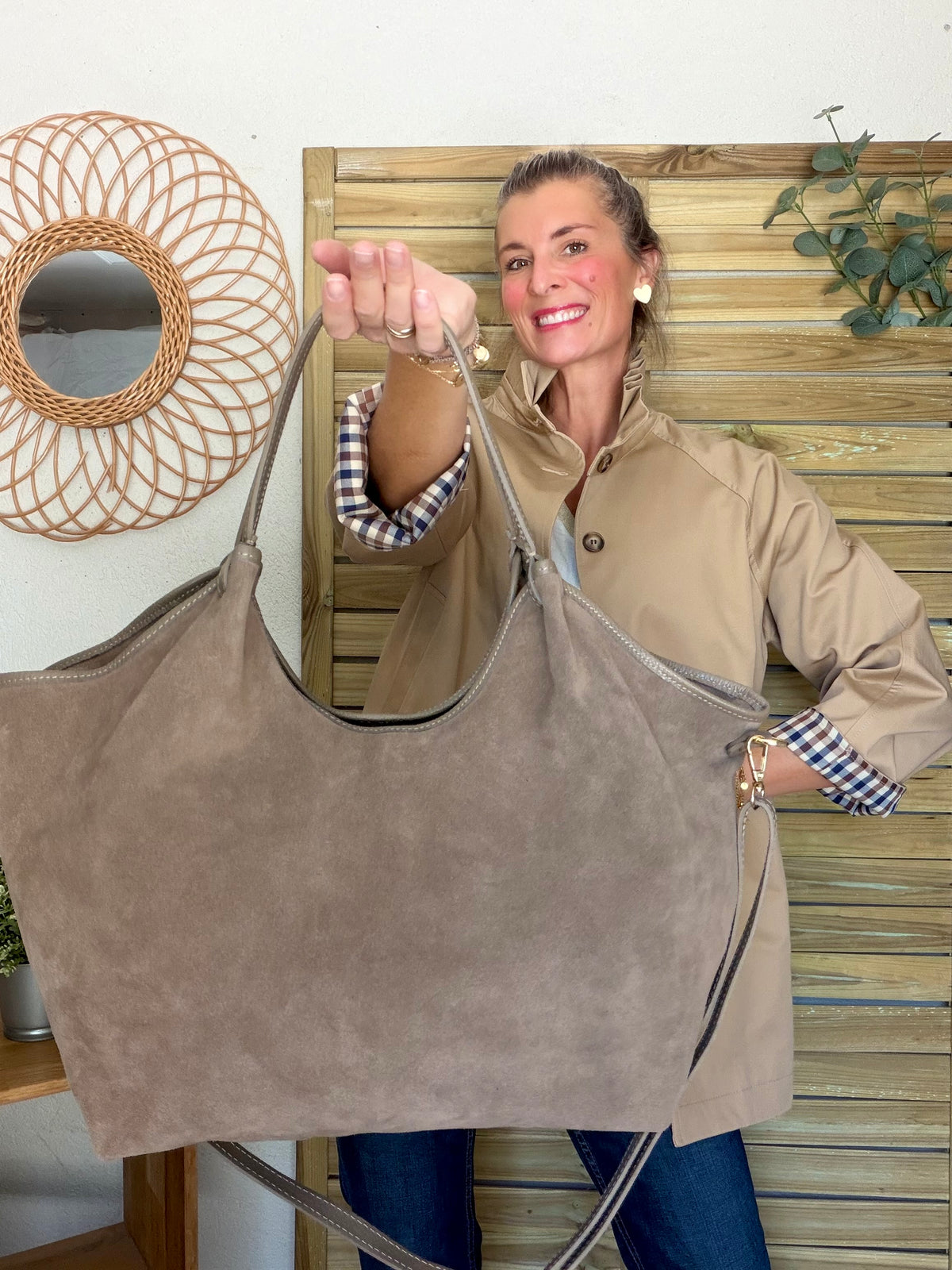 Sac cabas XXL en cuir daim souple • AUSTIN Taupe