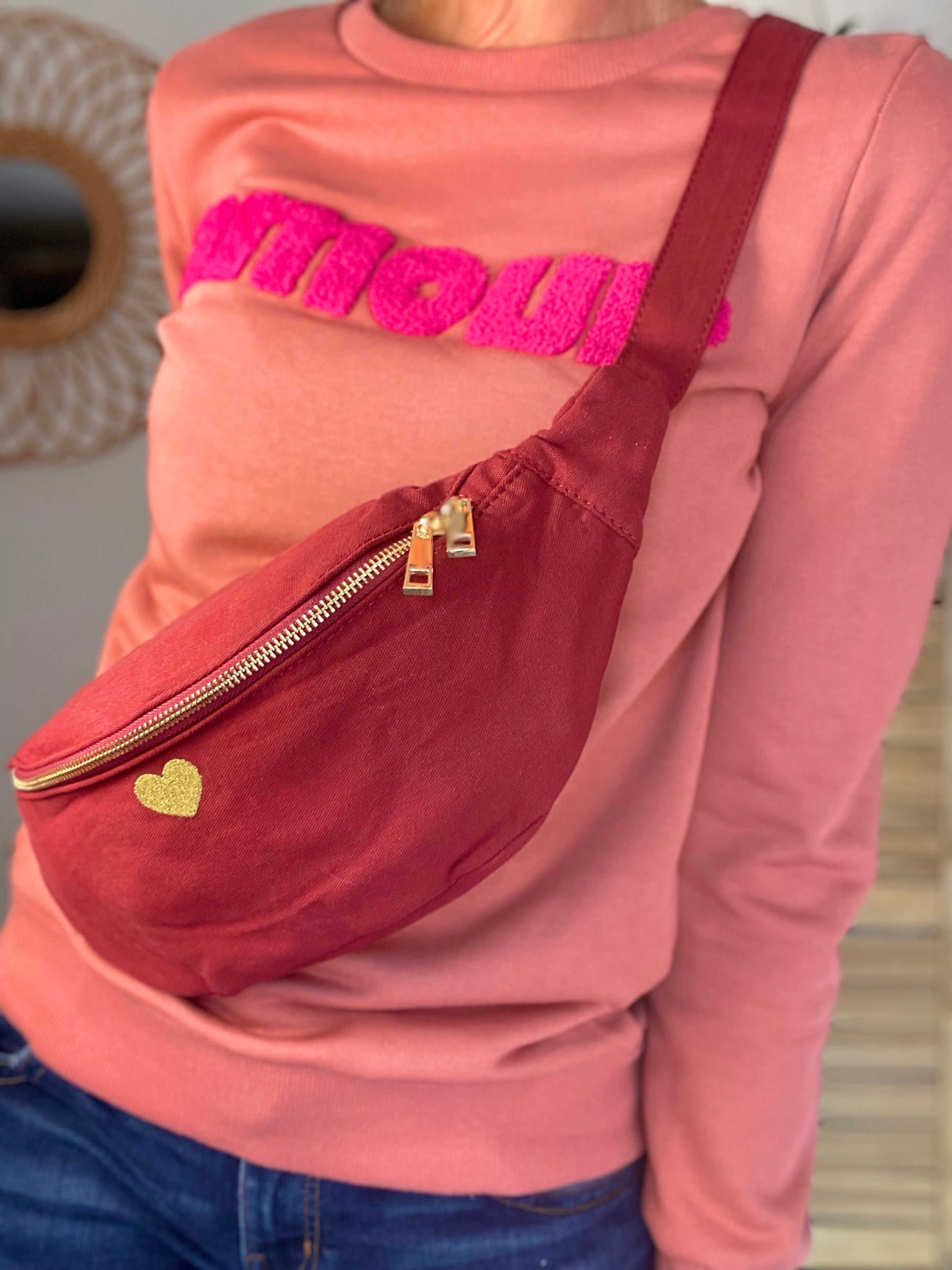 Sac banane en coton Coeur brodé 💛 CASSIDY - Bordeaux