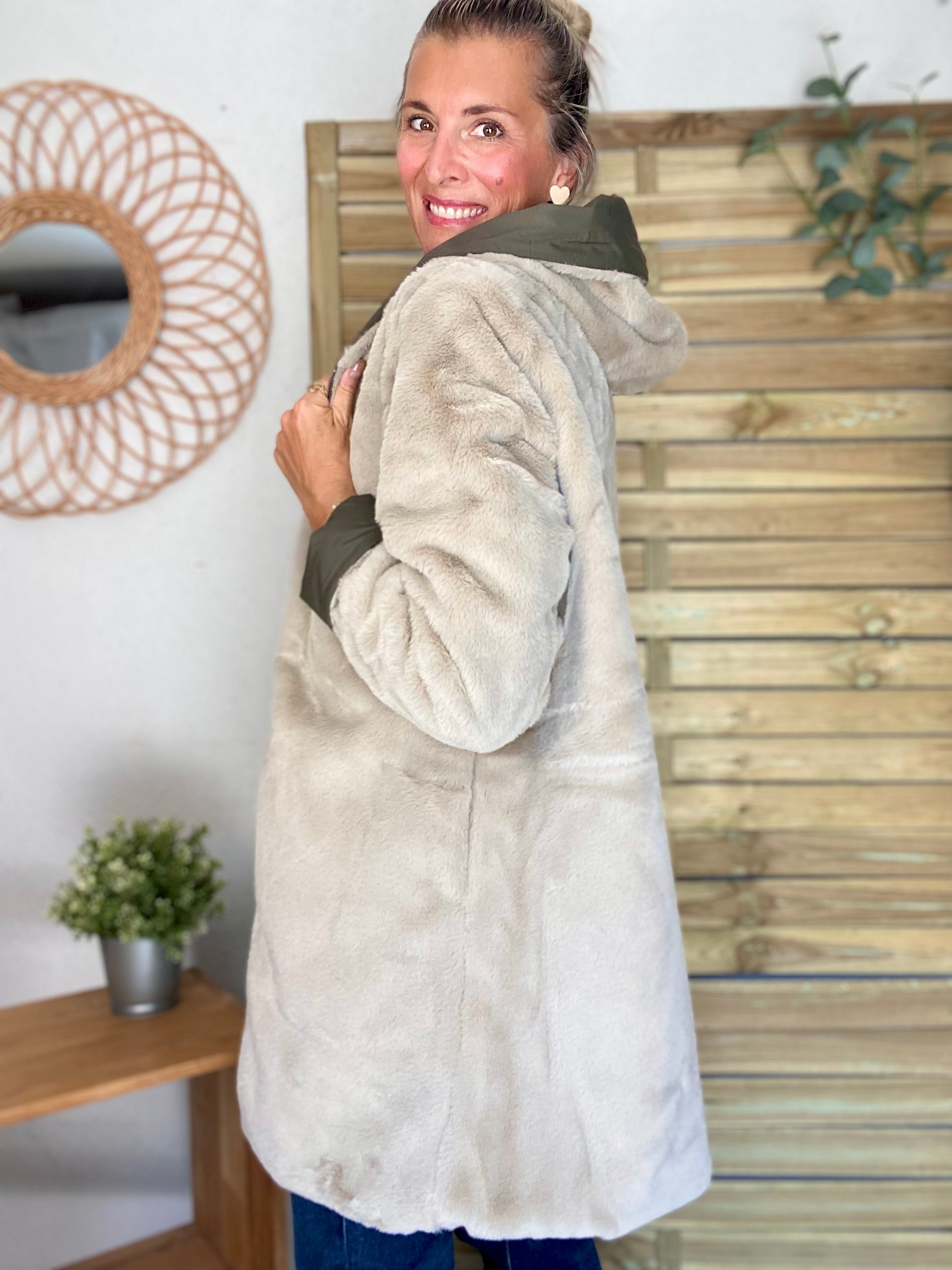 Parka Imperméable réversible fourrée Kaki / Beige ALIX - LAURA JO