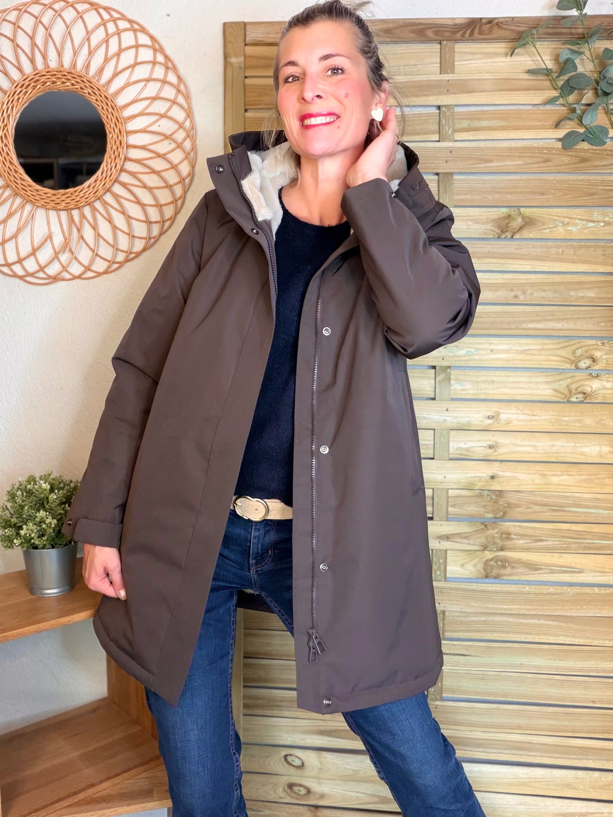 Parka fourrée imperméable AMBRE - Chocolat / Beige - LAURA JO