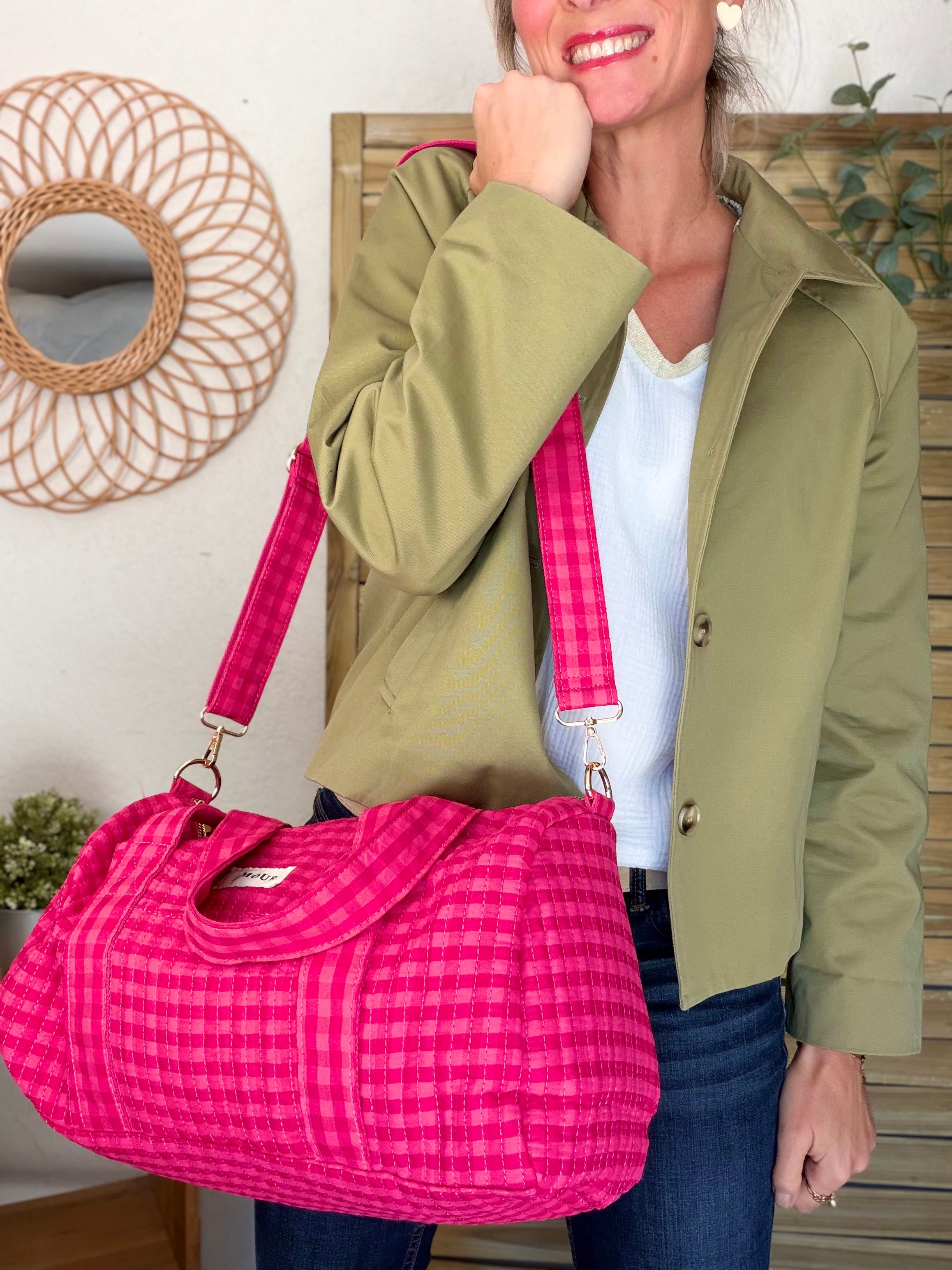 Sac polochon imprimé Vichy rose Amour NOA