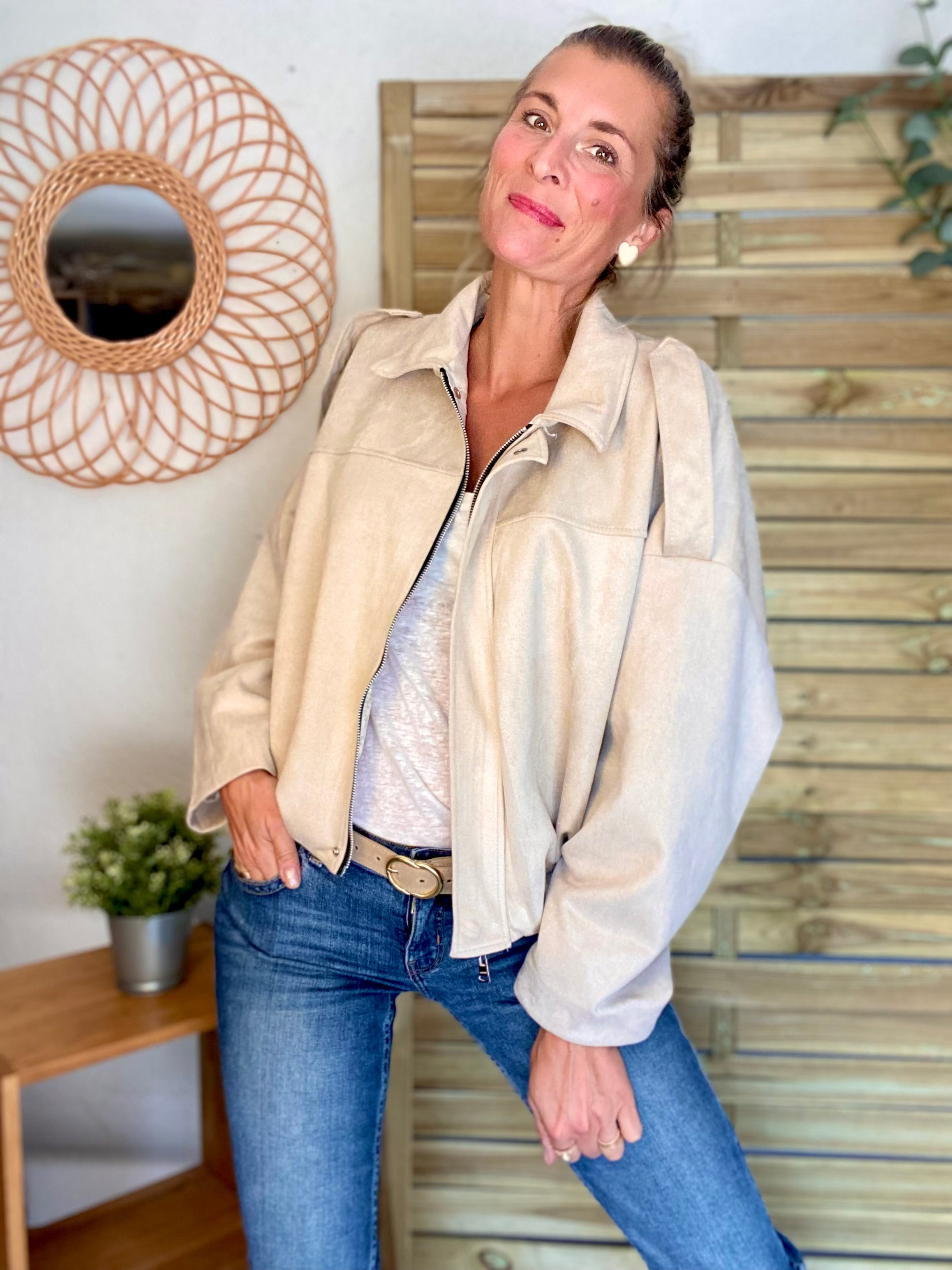 Veste oversize en suédine ISAAC - Beige clair
