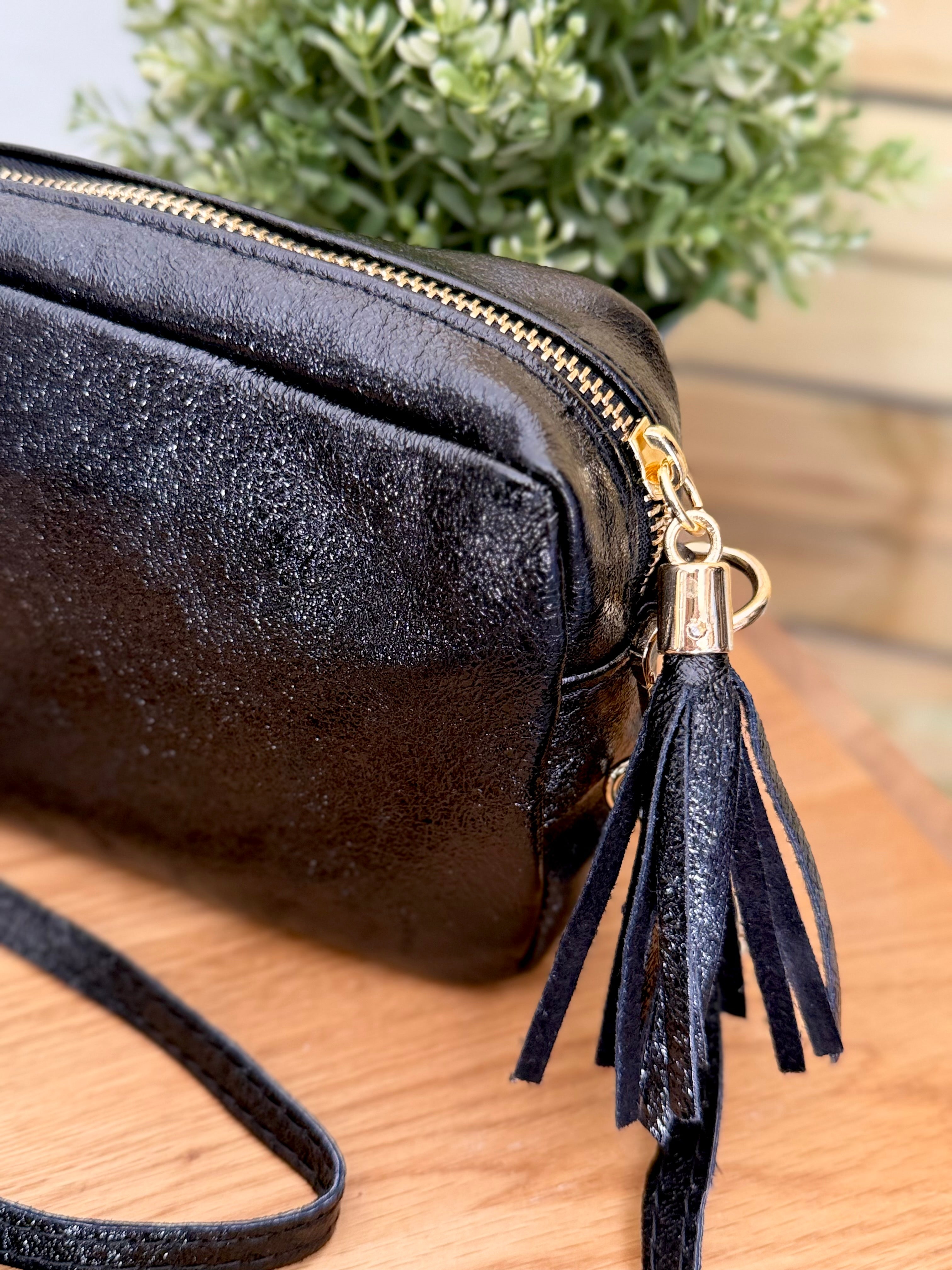 Sac bandoulière en cuir irisé - CHERRY - Noir