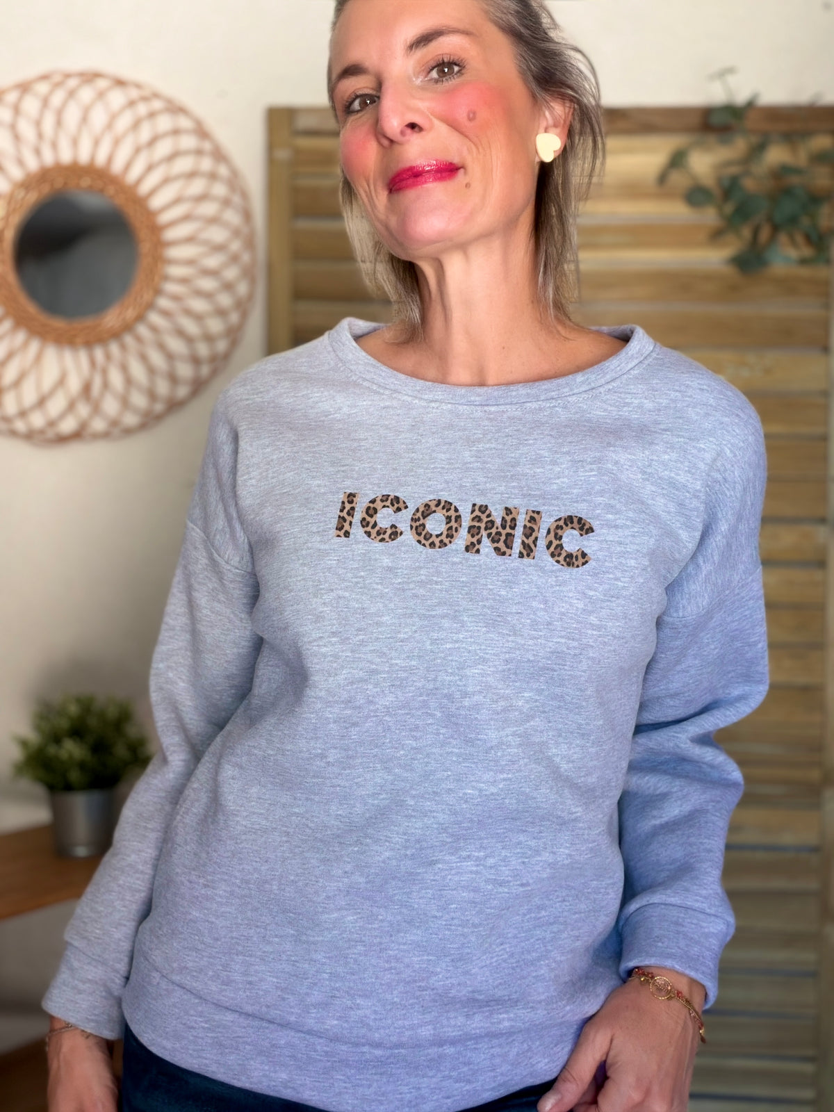 Sweat ICONIC Léo molleton ISALINE - Gris