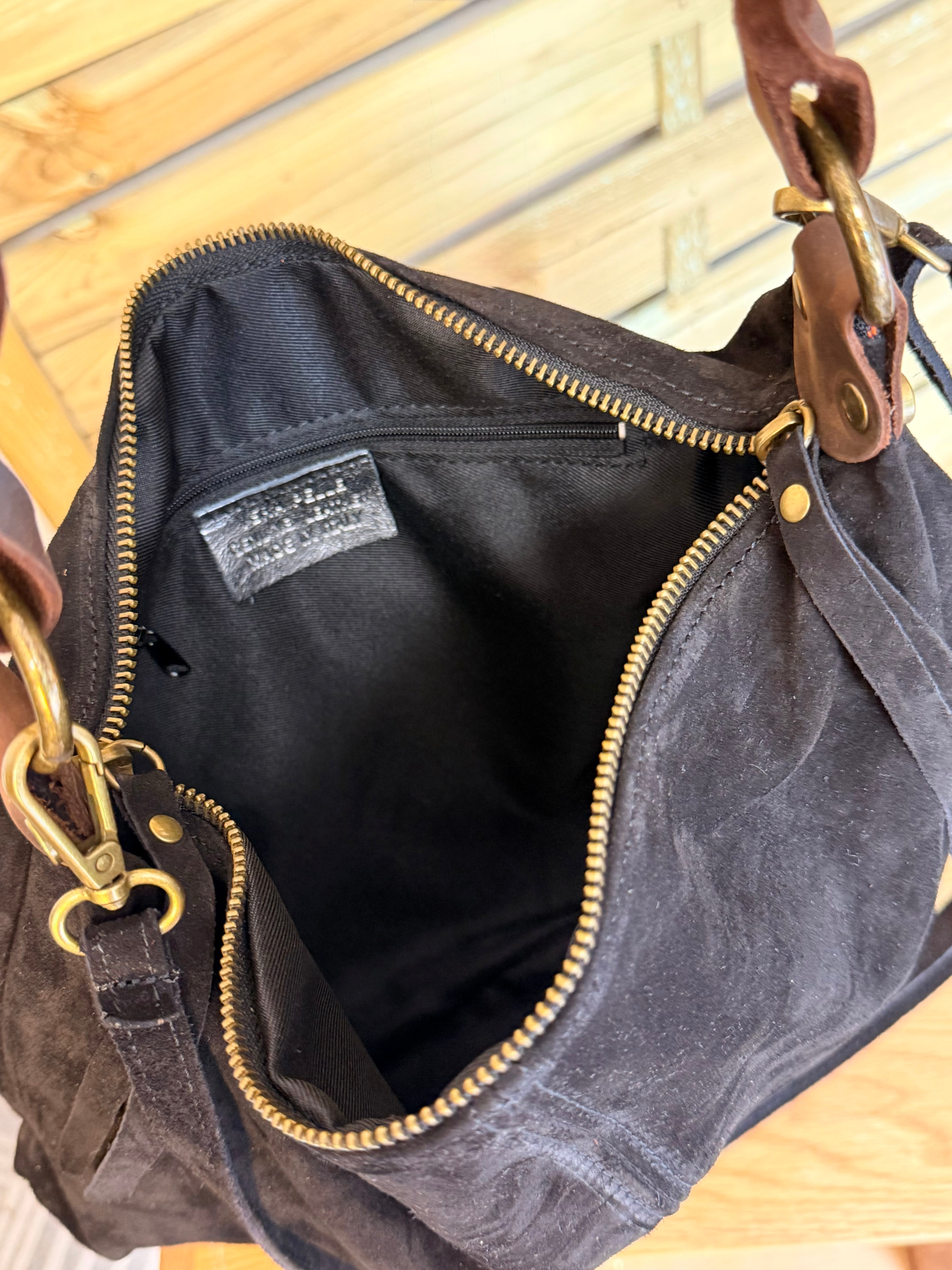 Sac hobo en cuir daim souple, double bandoulière ANDREW Noir