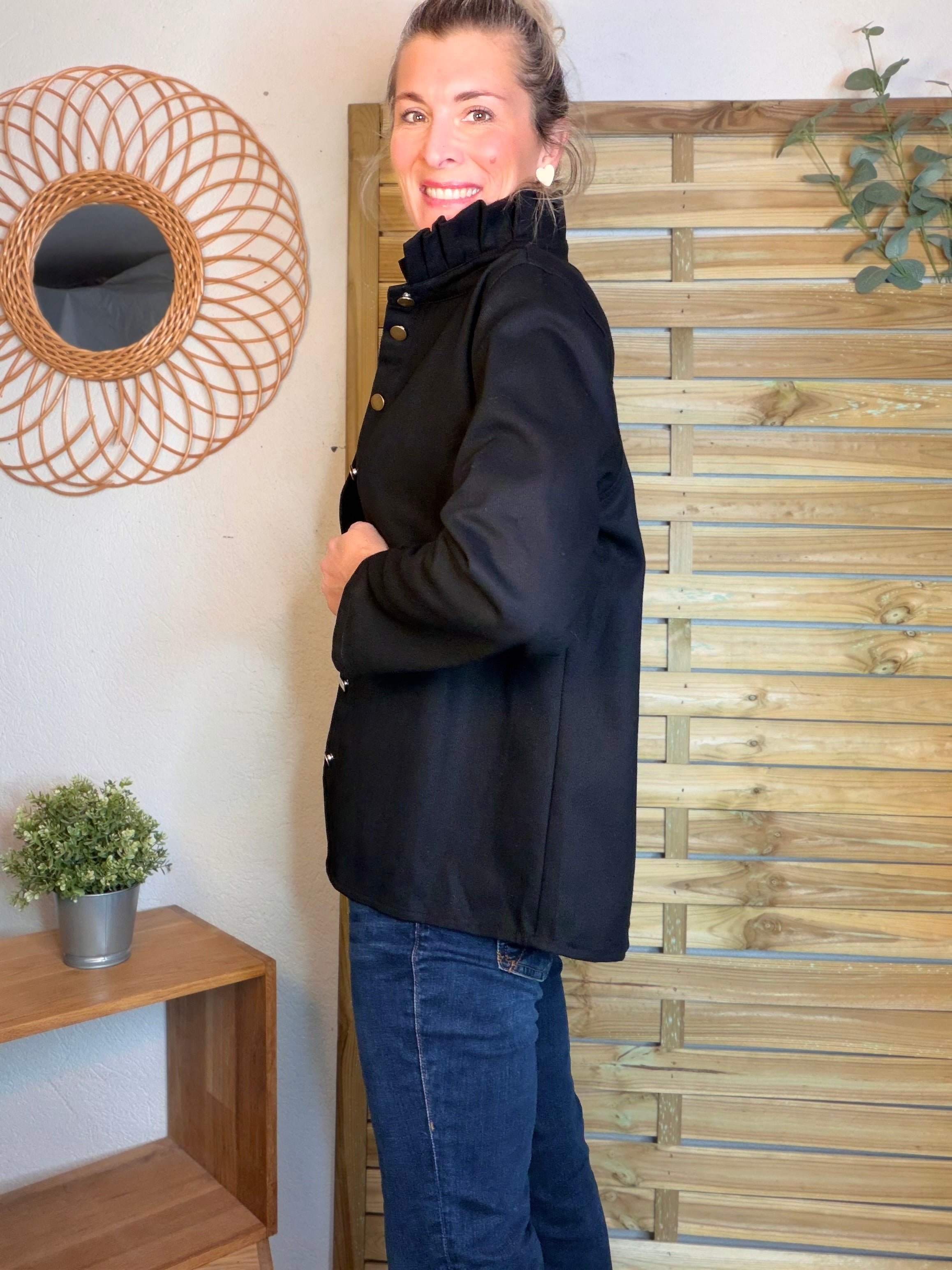 ⚡️ ARRIVAGE - Veste / Chemise en coton, col victorien volanté Beige taupe HILLARY - Noir