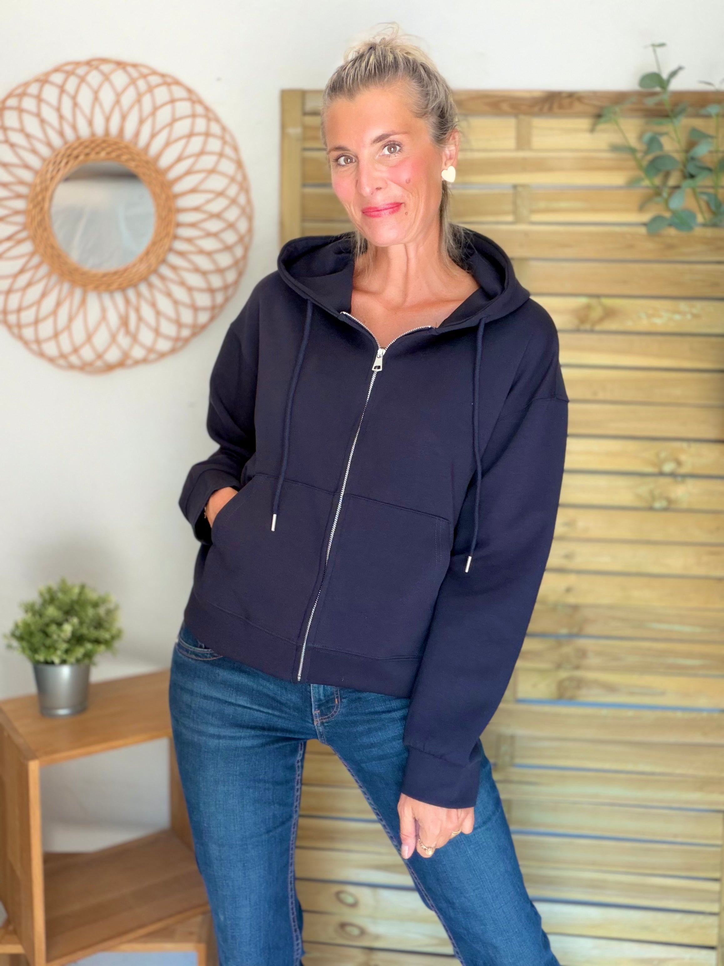 Hoodie sweat gilet strass (ailes)  CLOTHILDE - Bleu marine