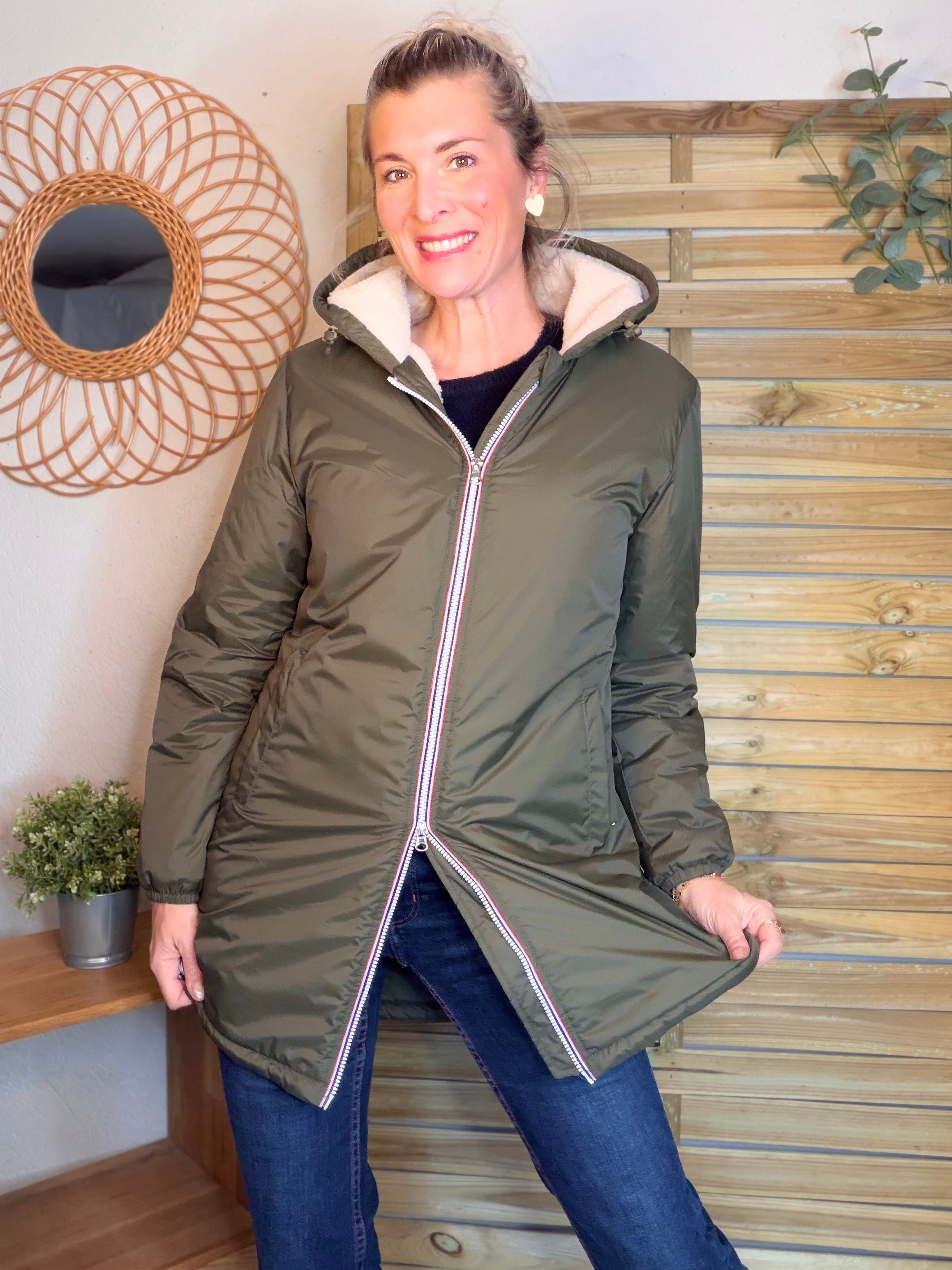 Parka Imperméable LOUISE LONG Sherpa écru - Kaki - LAURA JO