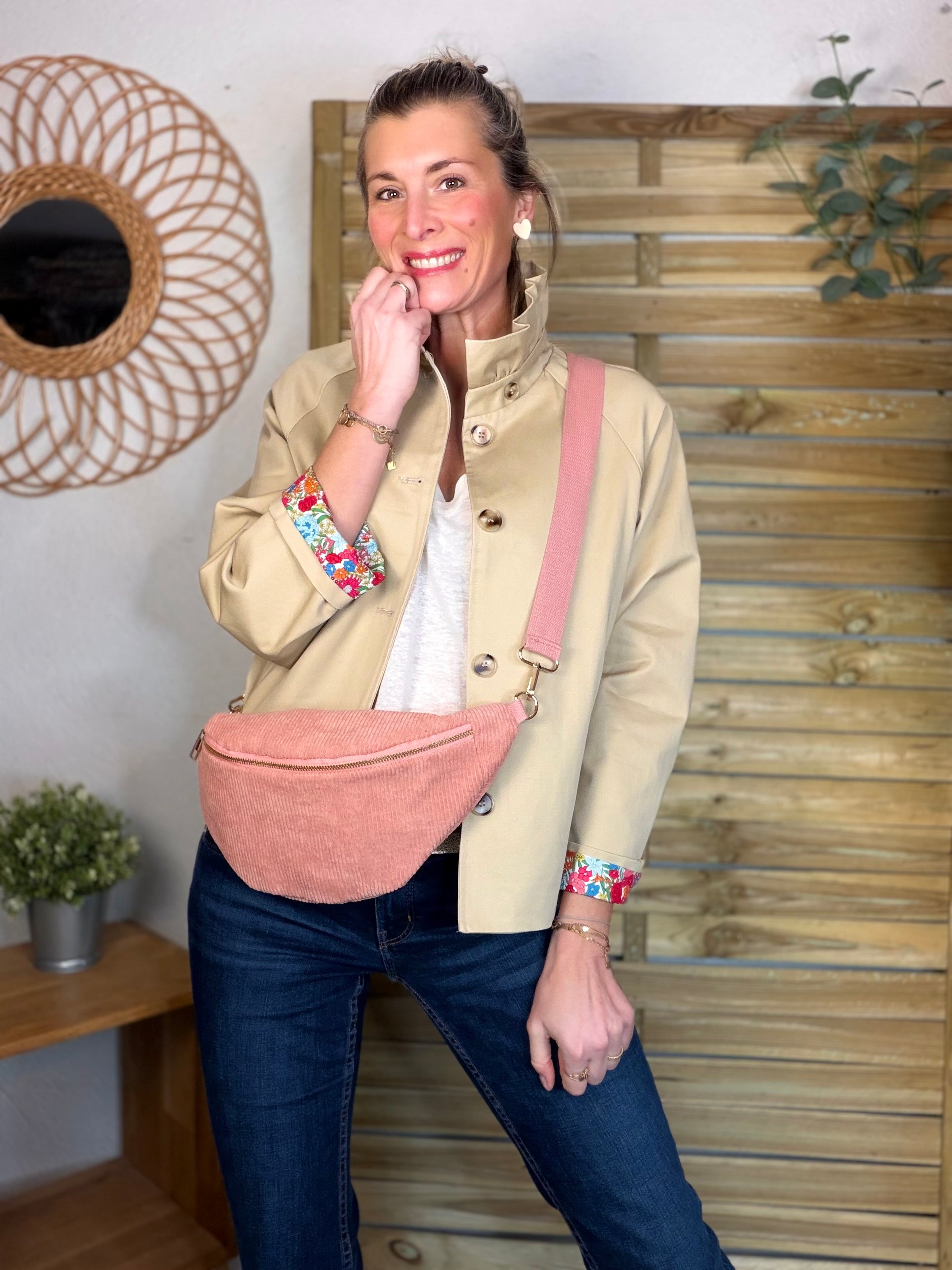 Veste Trench col victorien avec Liberty - VICKY Beige