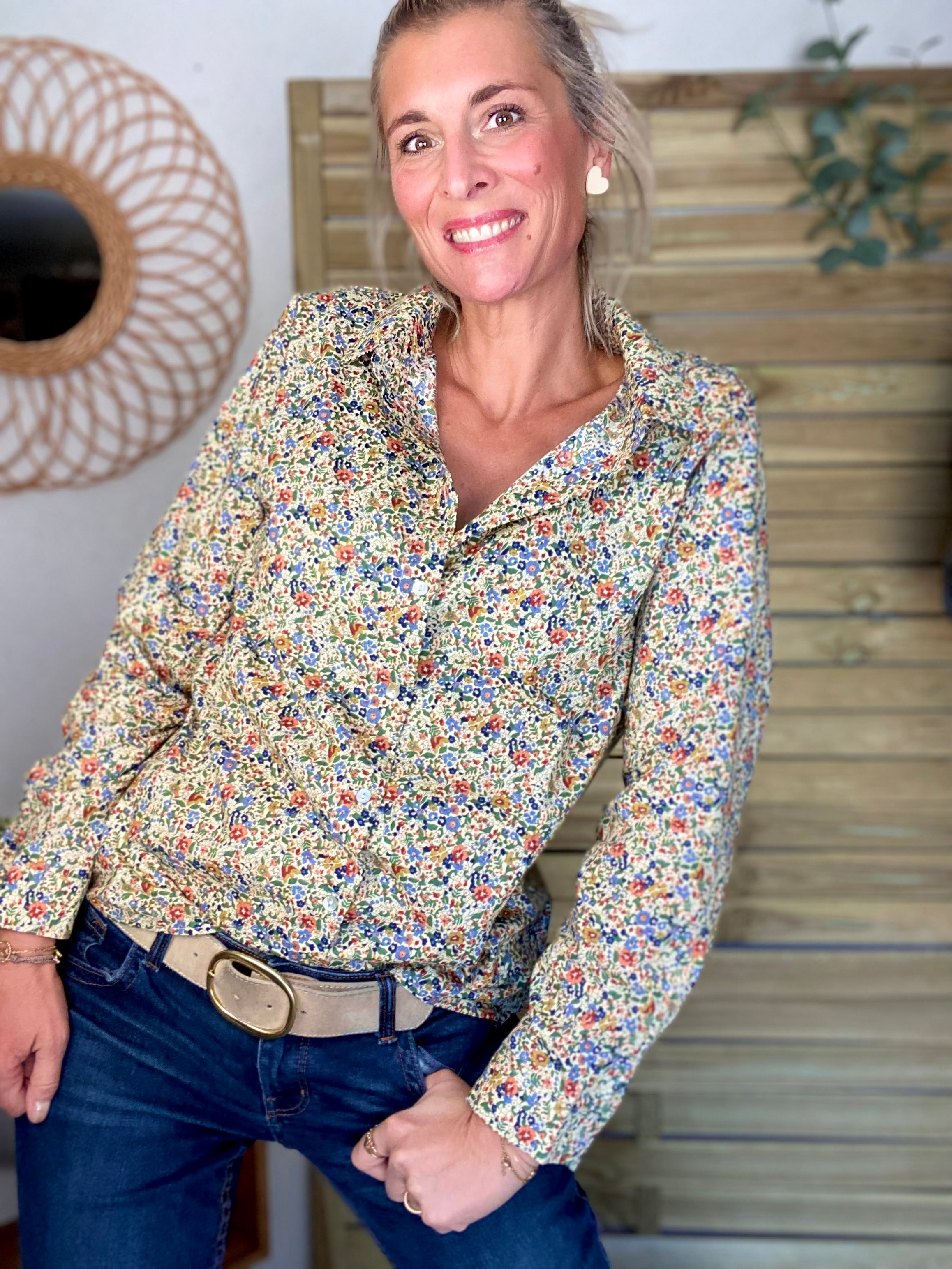 Chemise en coton imprimé Liberty vert 🌱 🌺 ÉLISE