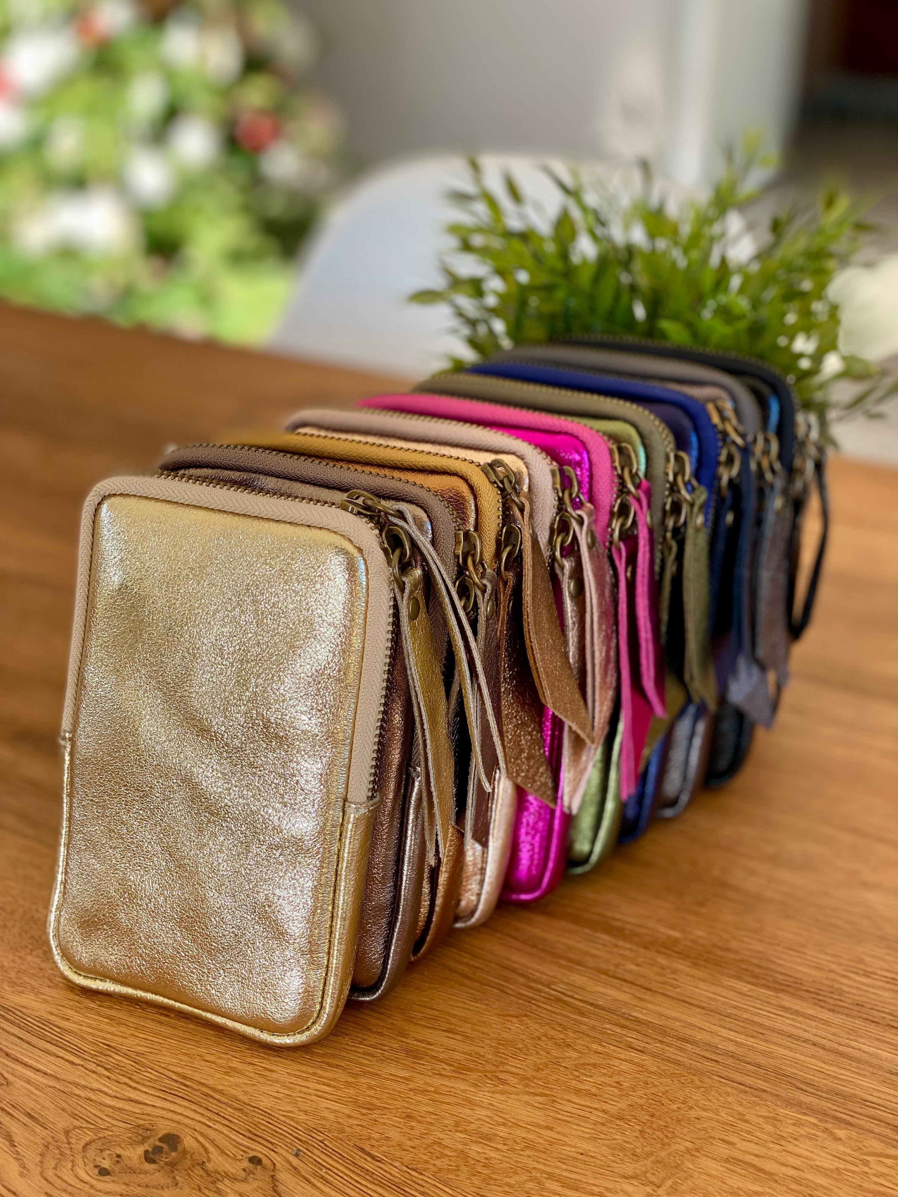 Pochette bandoulière pour téléphone en cuir irisé - STELLA - Argent (9 coloris)