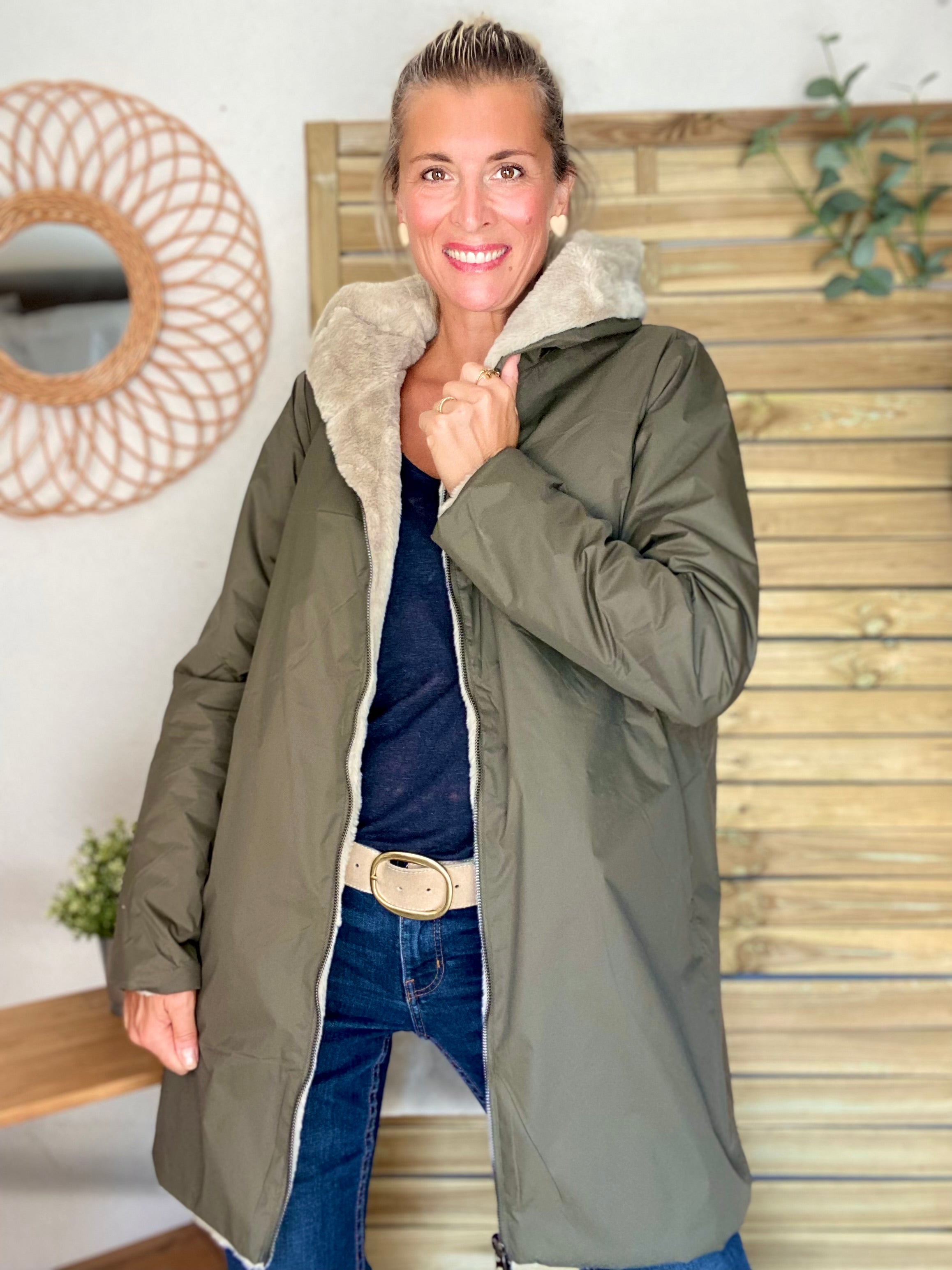 Parka Imperméable réversible fourrée Kaki / Beige ALIX - LAURA JO
