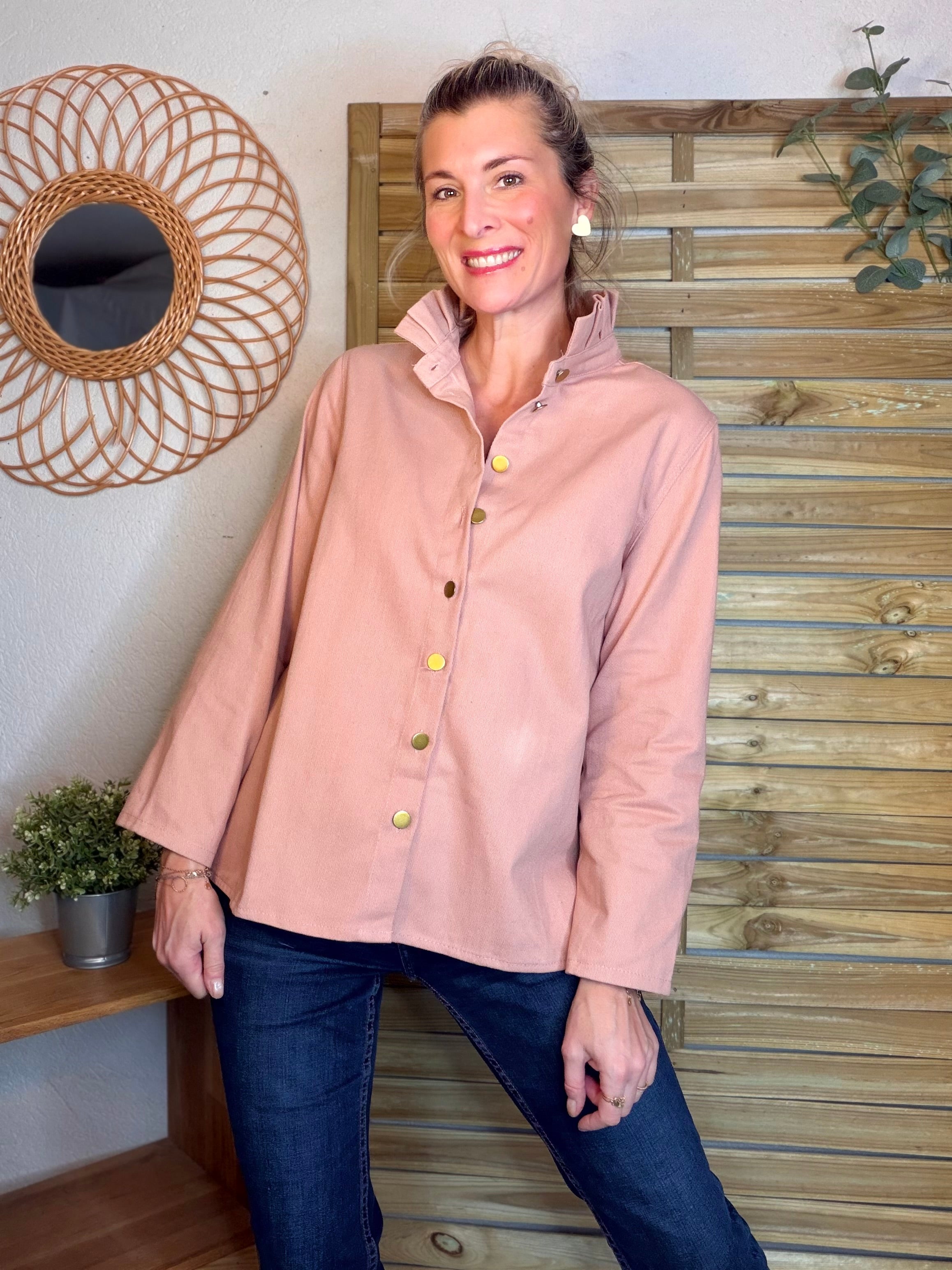 ⚡️ ARRIVAGE - Veste / Chemise en coton, col victorien volanté Beige taupe HILLARY - Rose