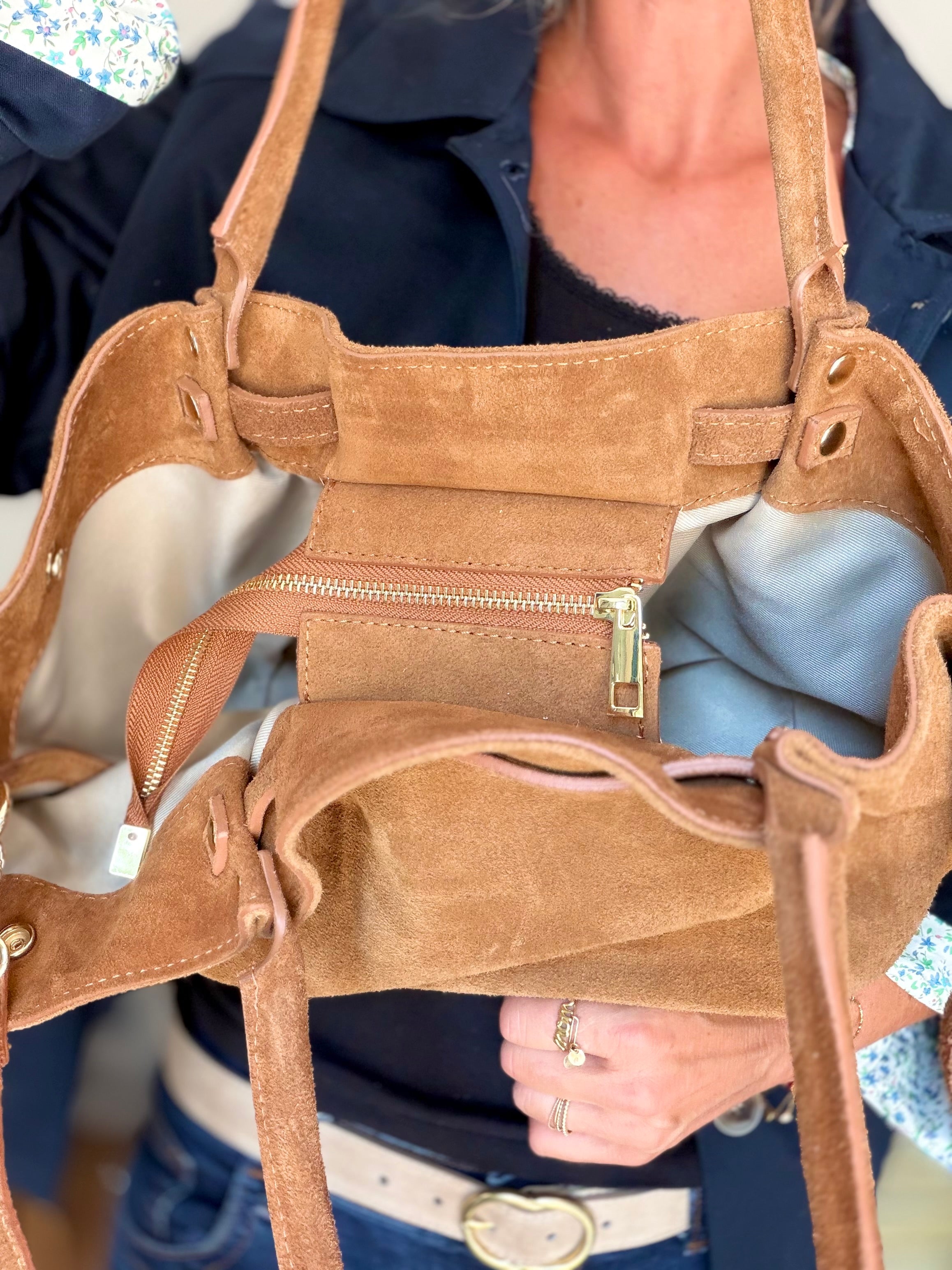 Sac cabas en cuir daim HANA - Camel