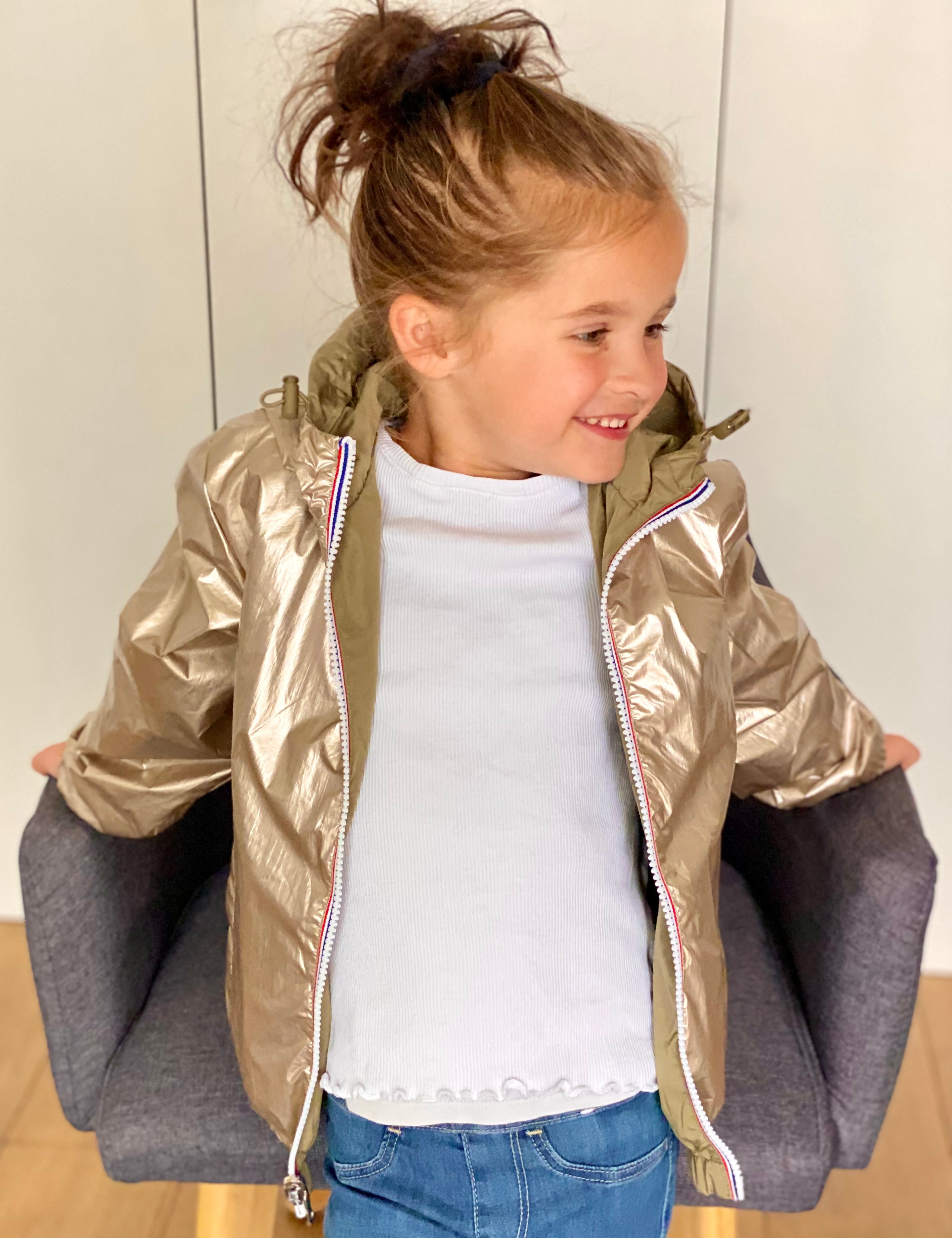 Veste Imperméable réversible mixte GARANCE KIDS - Kaki clair / Doré