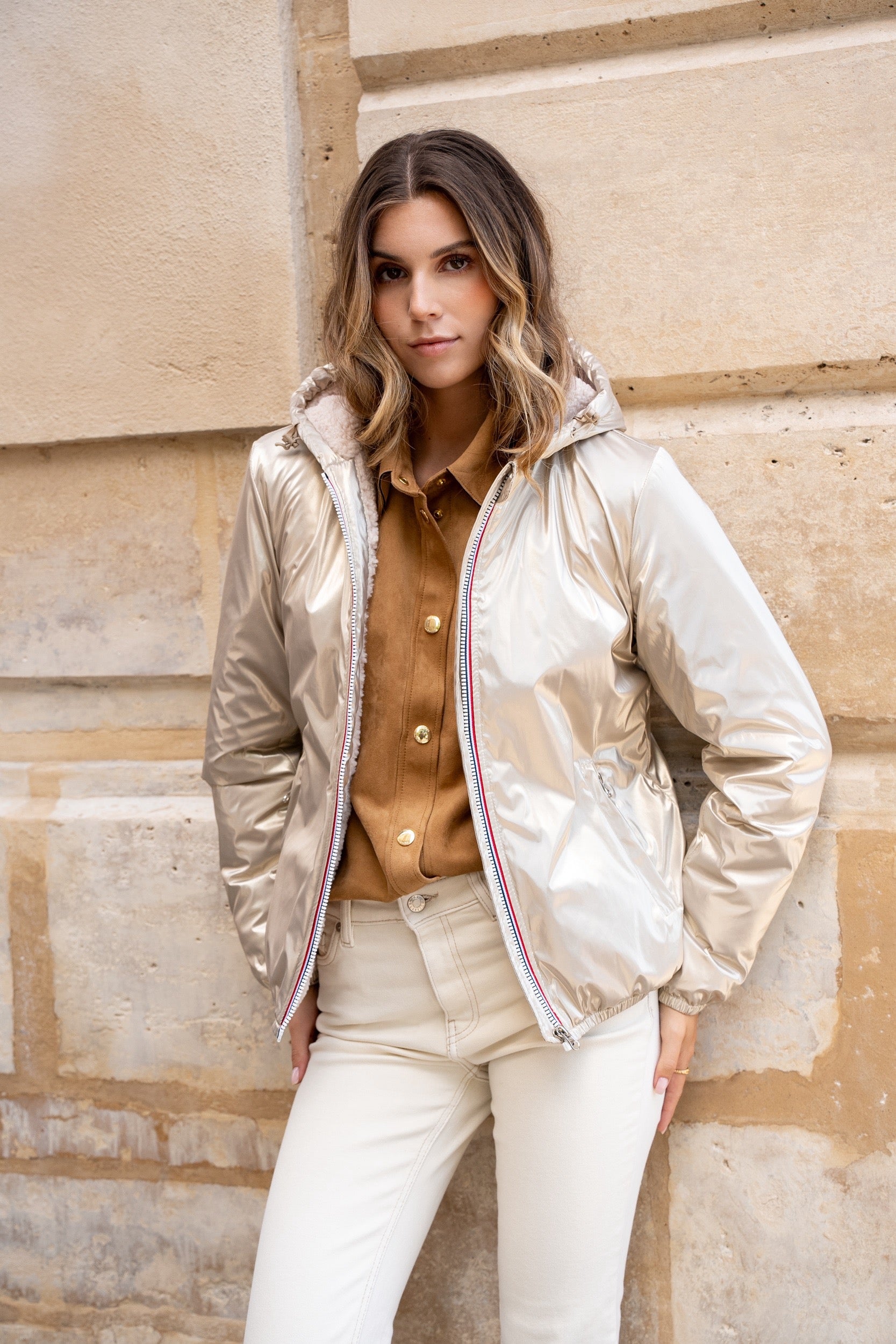 PRÉCOMMANDE (Expédition 26/11) - Parka Imperméable LOUISE COURT sherpa - Doré - LAURA JO