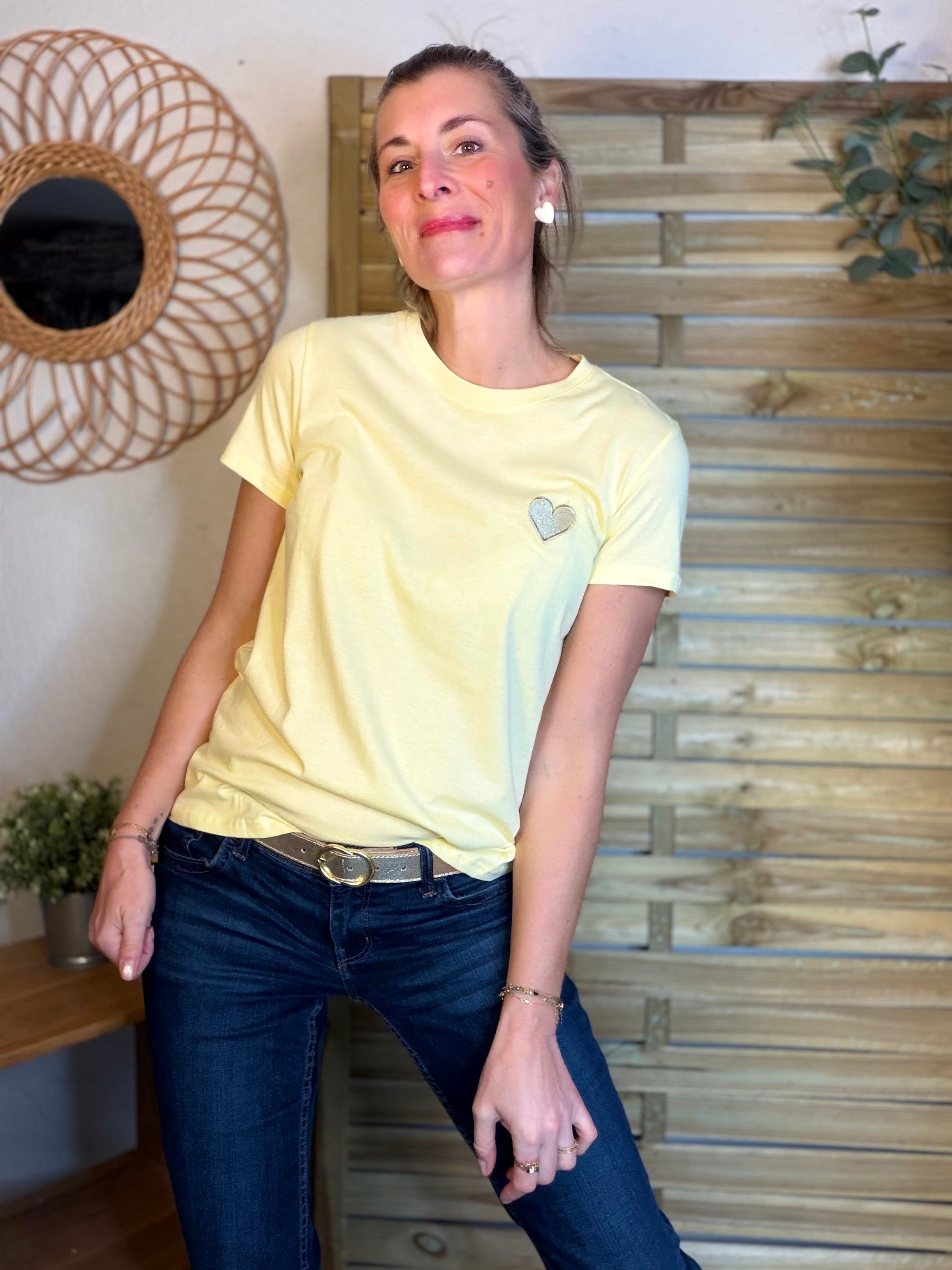 Tee shirt cœur brodé doré 💛 PIA Jaune
