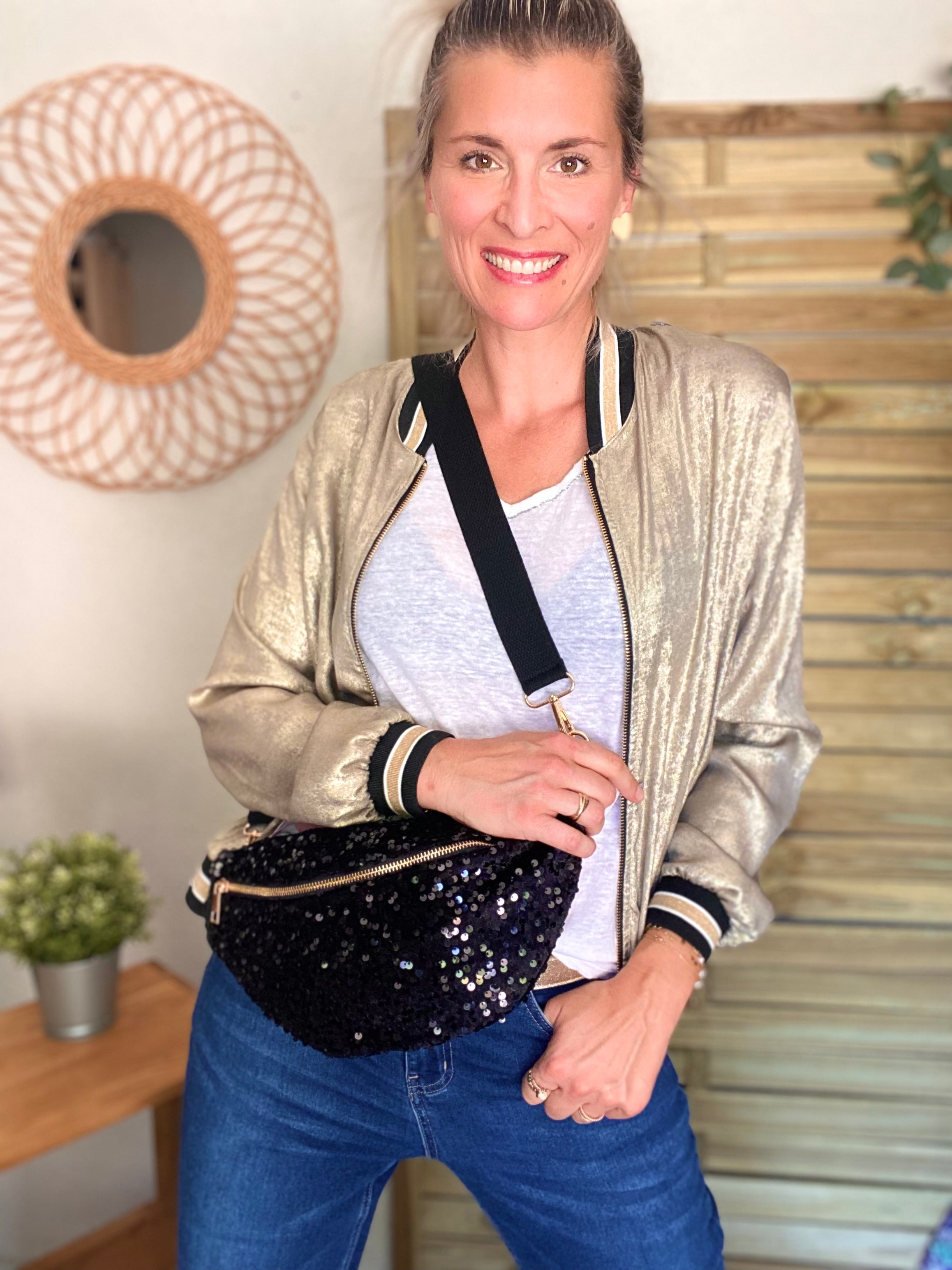 Sac banane L velours à sequins Ciao Boum- TAYLOR - Noir