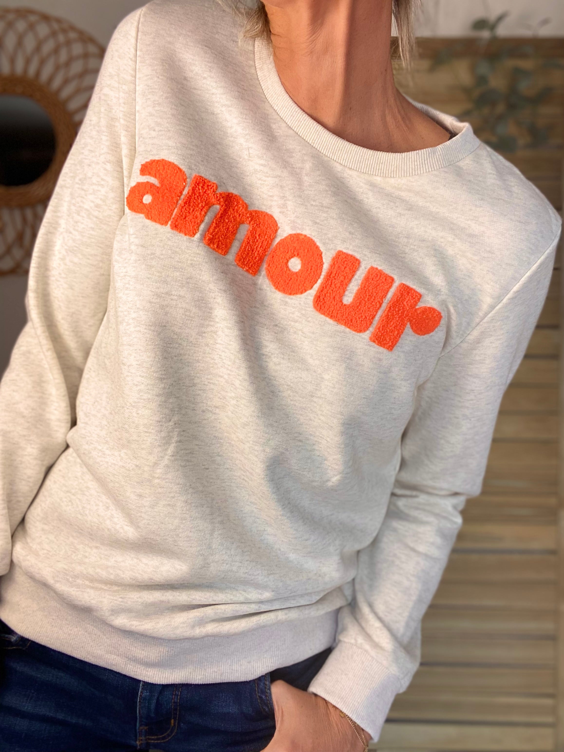 Sweat amour DORIA - Beige chiné / Orange