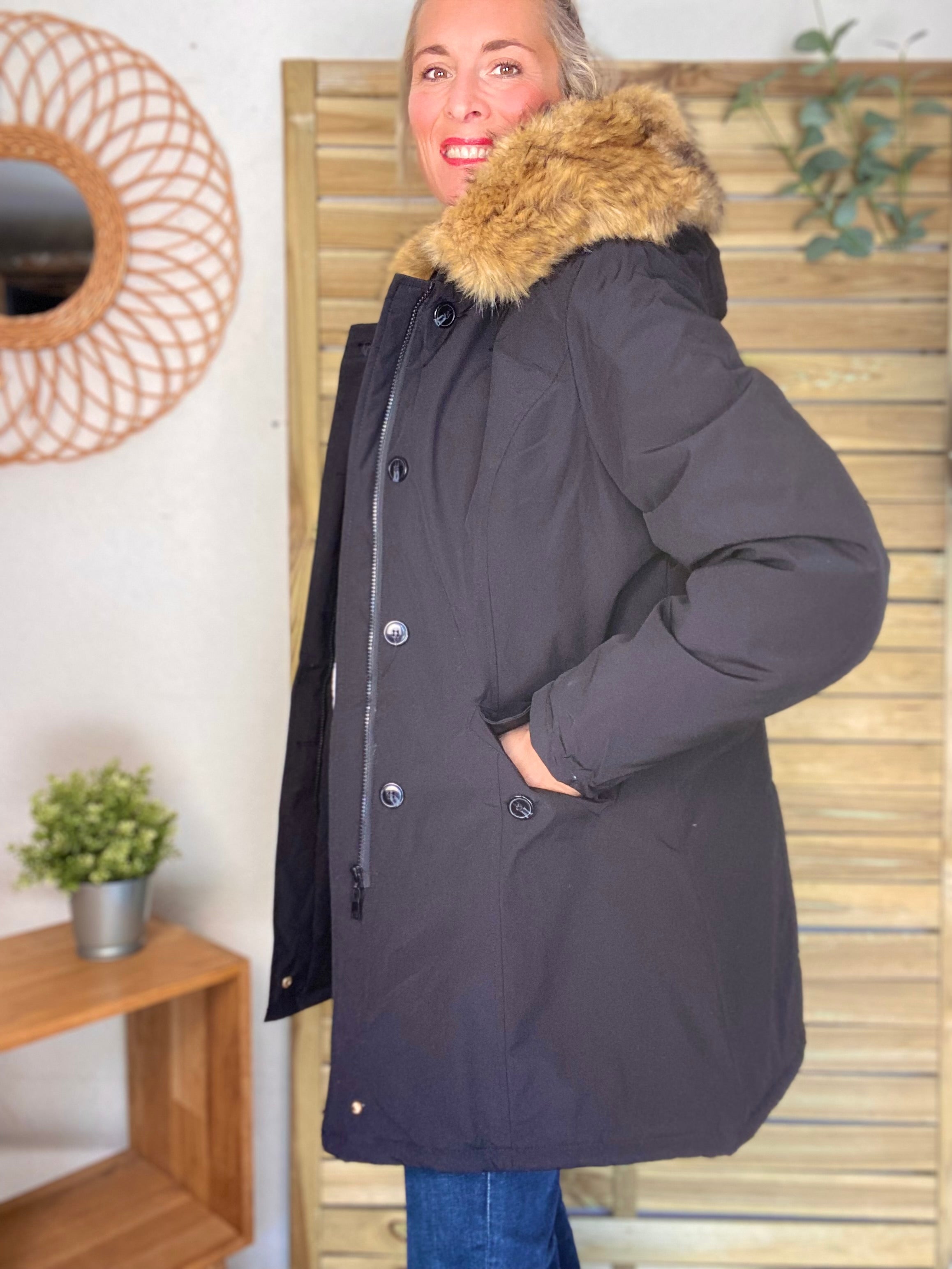 ⚡️ PÉPITES FRIDAY - Parka rembourrée déperlante noir, capuche col fourrure amovible - CHEYENNE